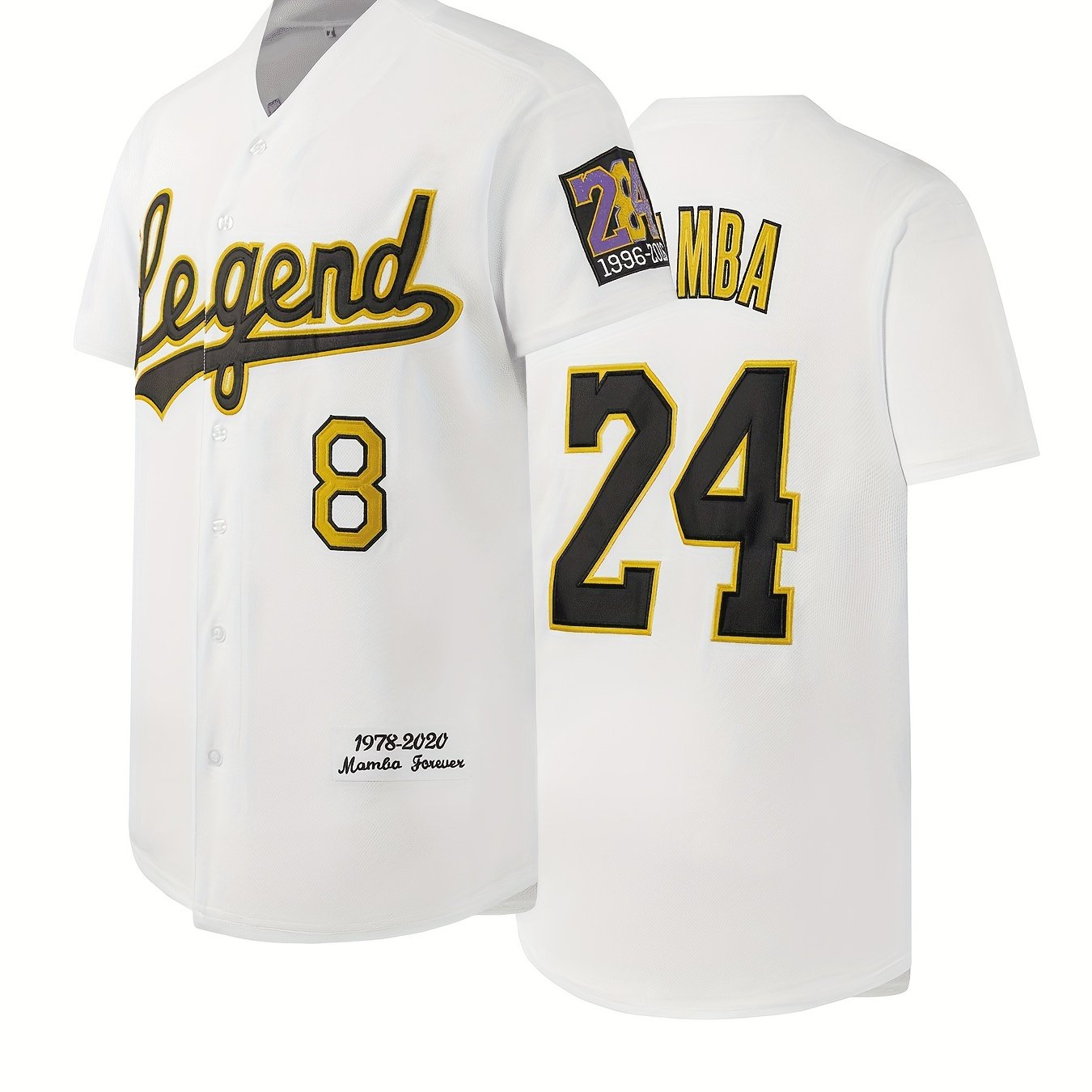 Men's #8 24 Legend Baseball Jersey, Classic Design Button Up Short Sleeve Baseball Shirt for Training Competition,Temu