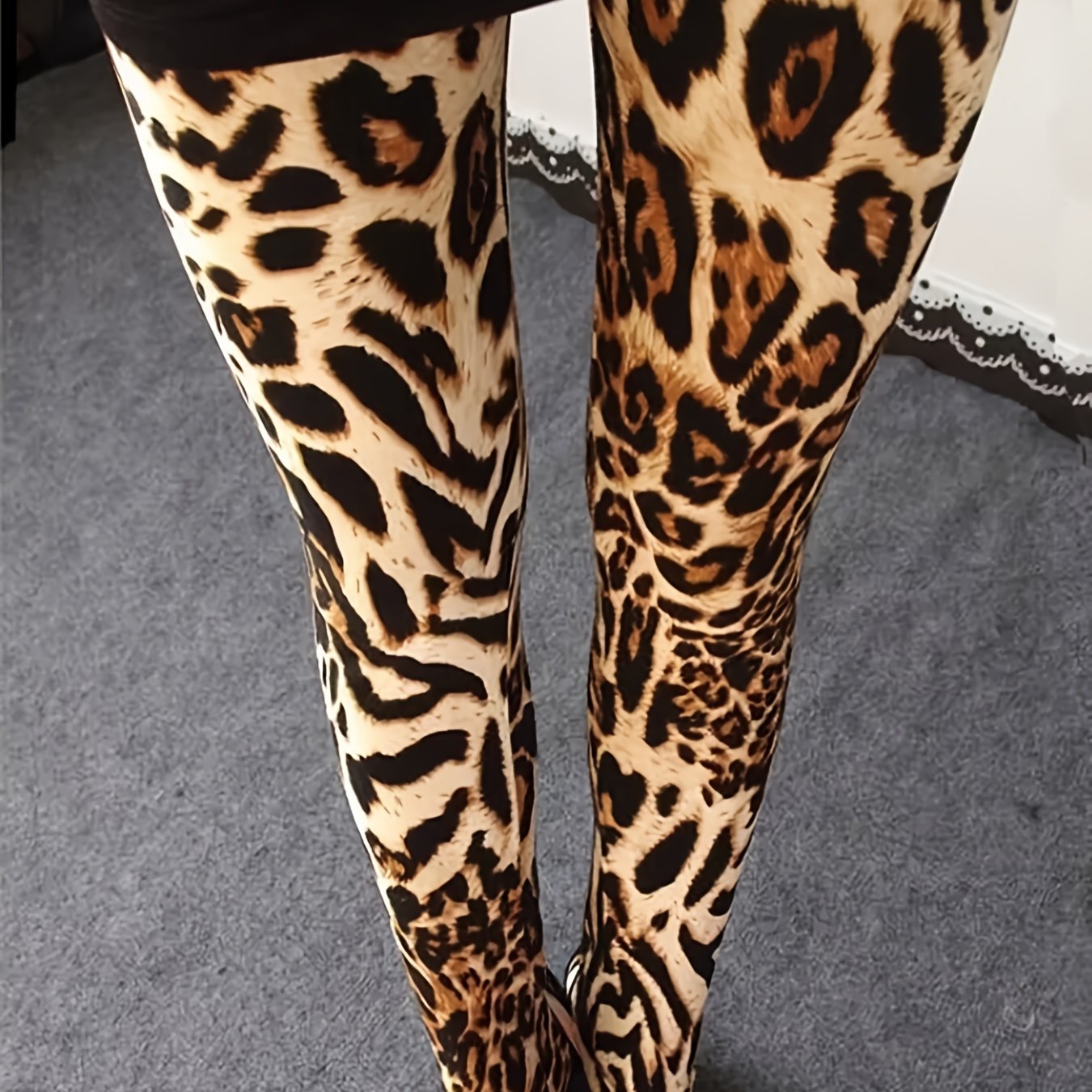 Image of Leopard Print Skinny Leggings, Casual Stretchy High Waist Leggings, Women's Clothing