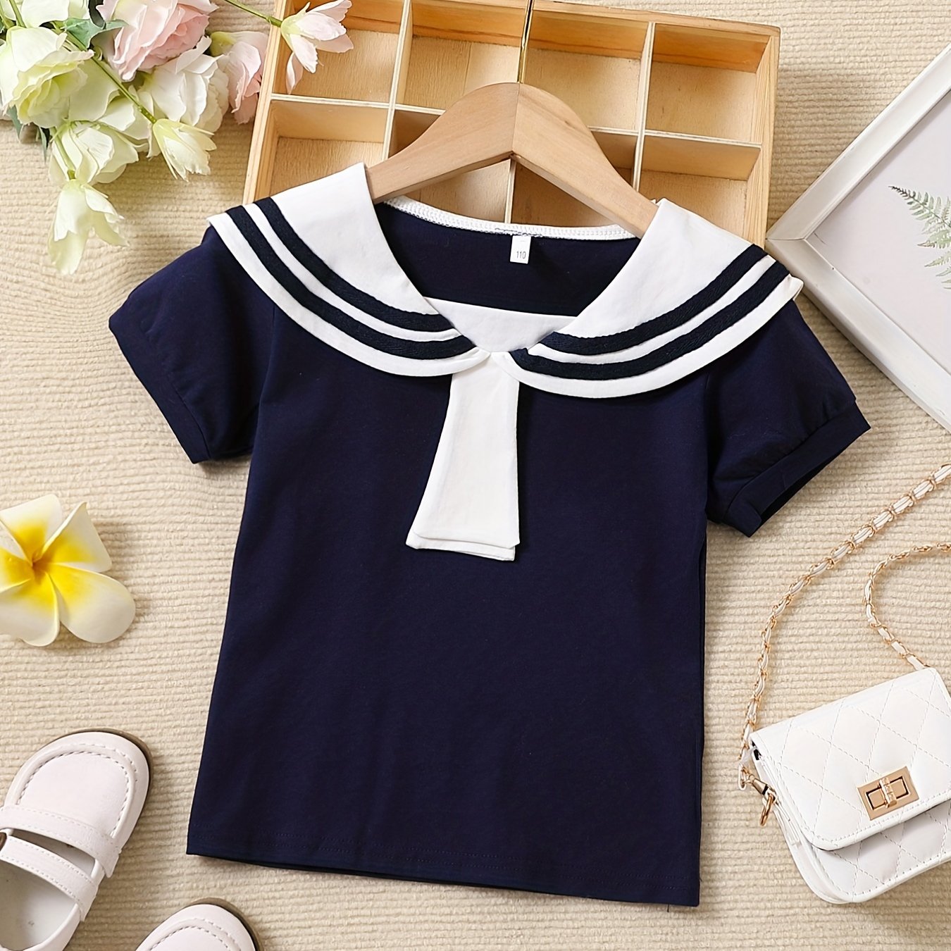 Girls Casual Trendy Cute Preppy Style Short Sleeve Top Sailor