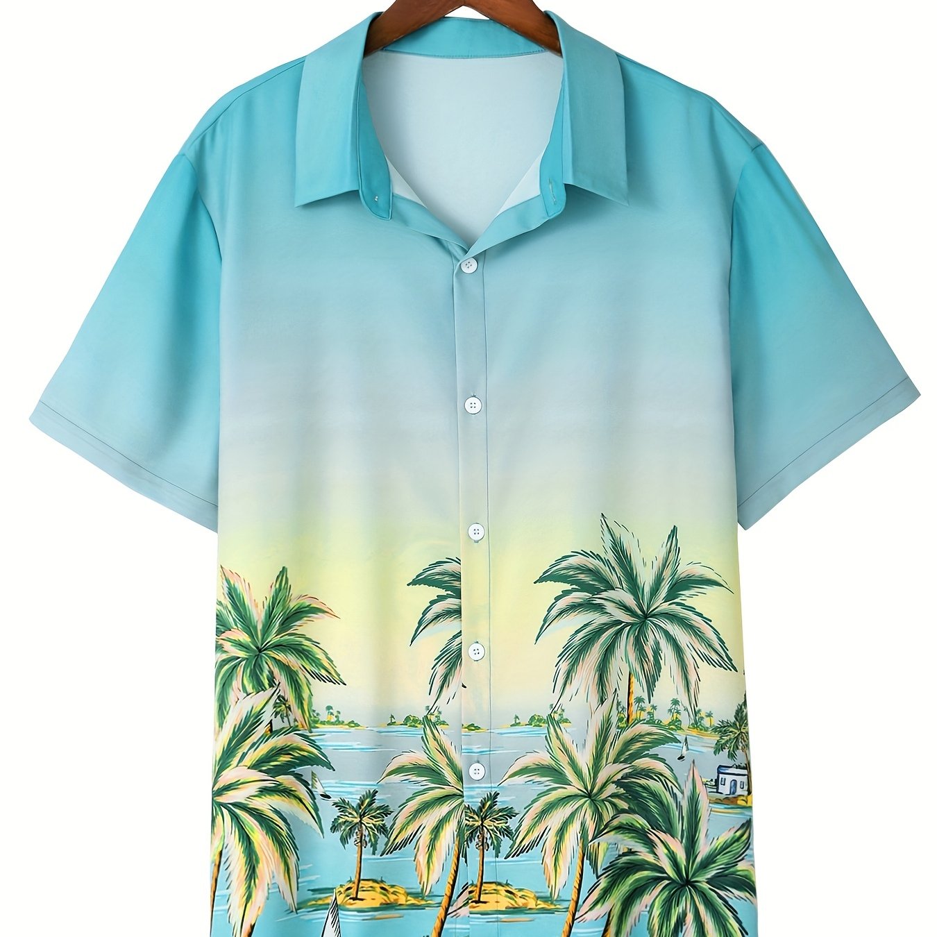 Coconut Tree Print Men's Casual Short Sleeve Hawaiian Shirt Men's Shirt ...