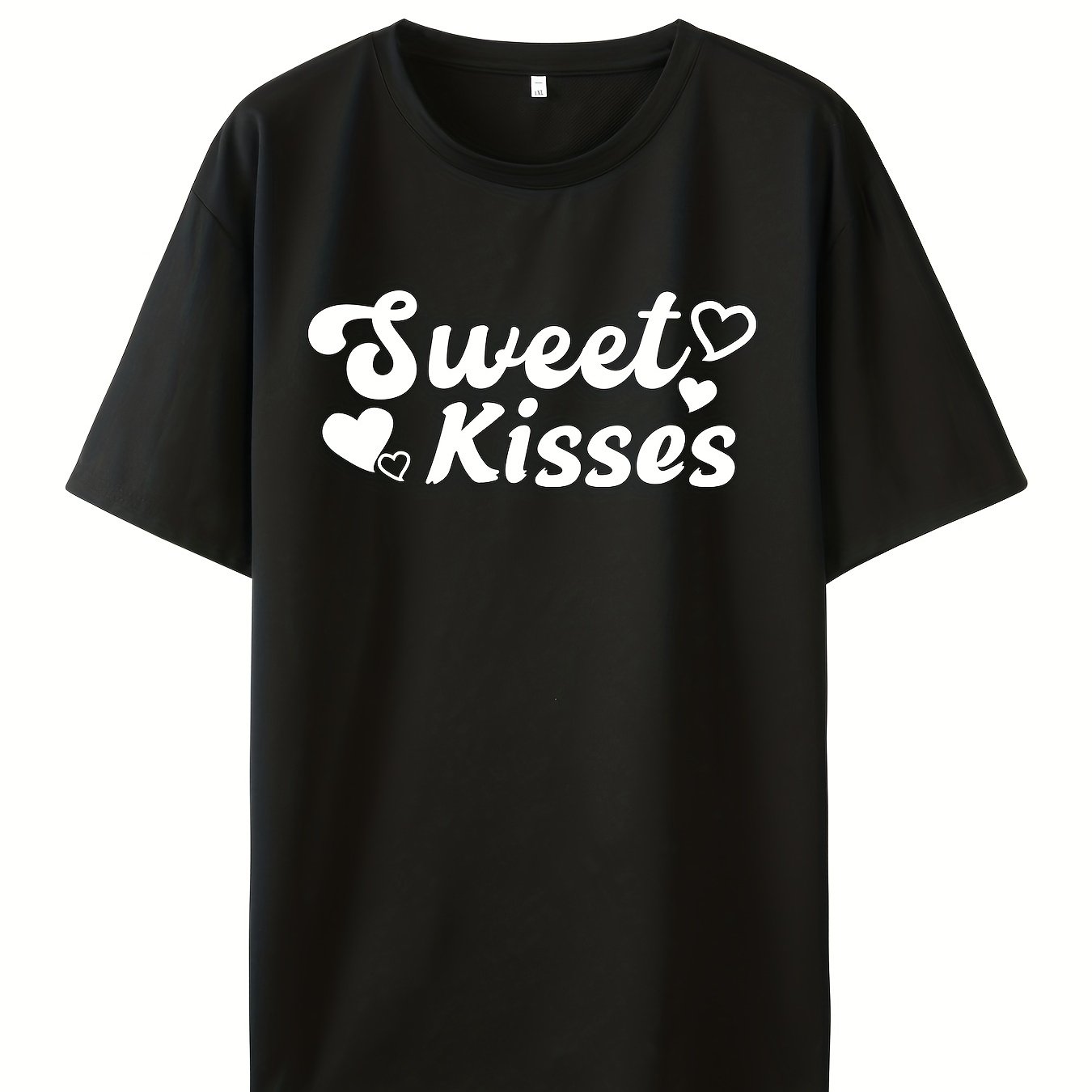 Sweet Kisses Letter Graphic Print Men s Creative Top Casual Slightly 