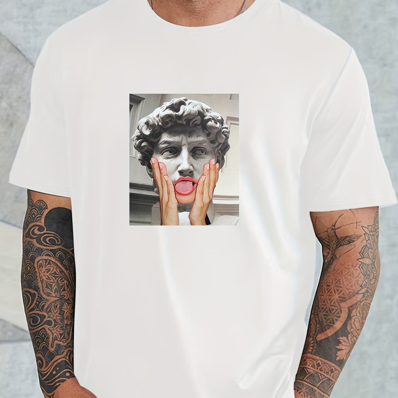 Plus Size Men s Trendy Funny Statue Graphic Tees Comfy Stretch 