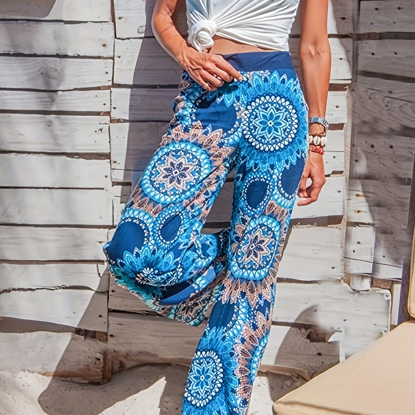 Plus Size Boho Pants Women's Plus Mandala Print Ruched Low - Temu Canada