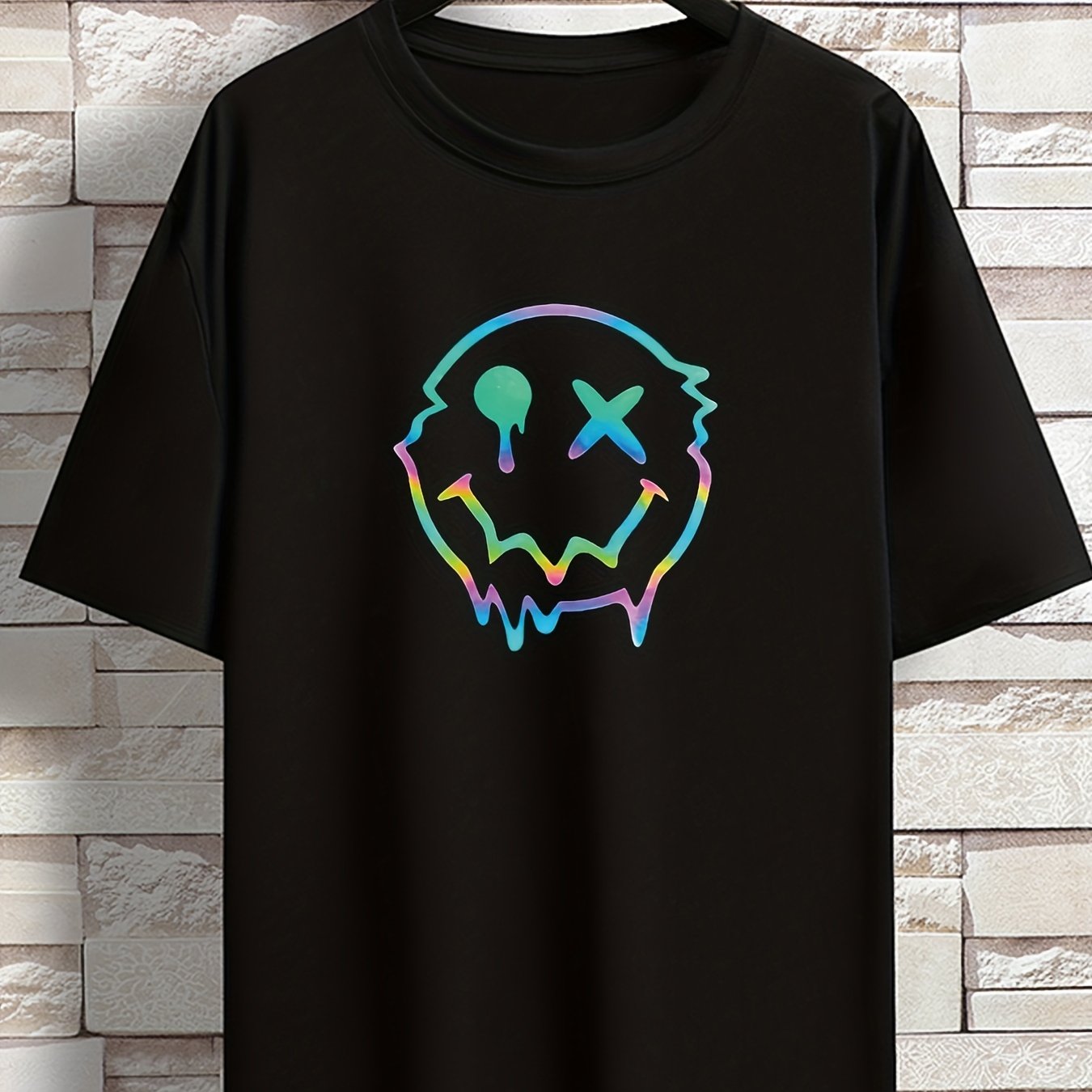 TEMU Men's Casual Tee - Trendy , Short Sleeve, Round Neck, Stretch Polyester Blend, & Comfortable For Spring/summer, Plus Size