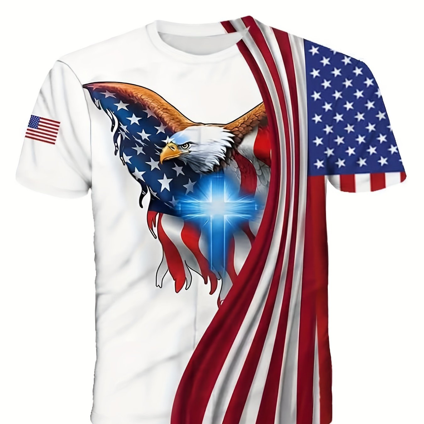 Mens Independence Day Flag Casual Soft and Comfortable Small Printed Cotton  T Shirt with Rund Neck and Tee Shirts, Blue, Medium : : Clothing,  Shoes & Accessories