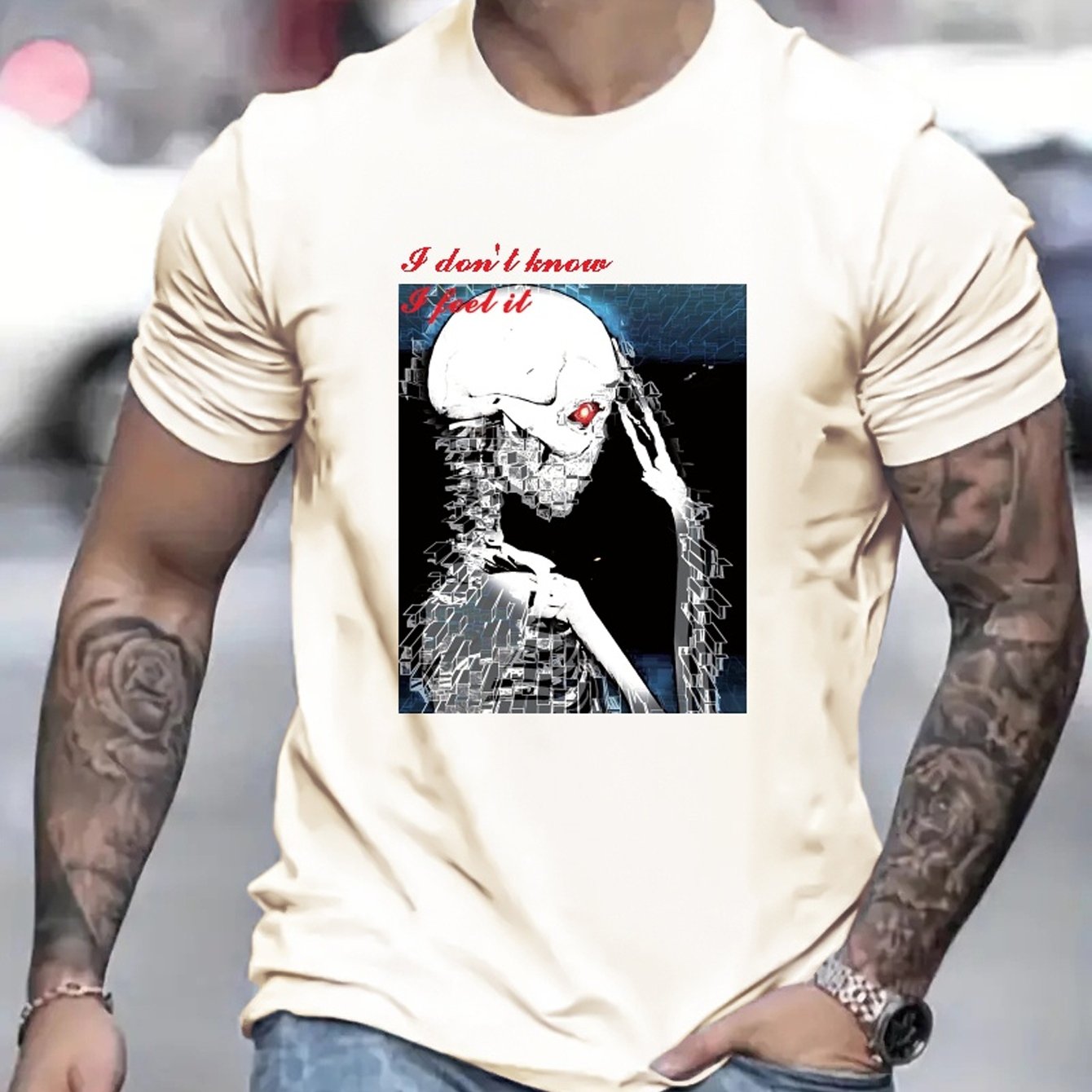 Homme Métal Tête de Mort 3D T-Shirt Col Rond Unisexe Été Streetwear Homme