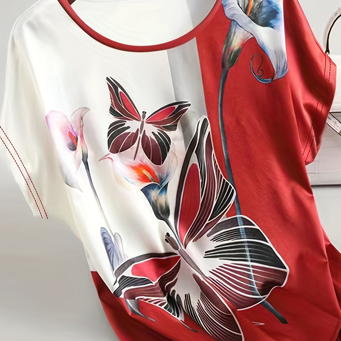 butterfly-print-t-shirt-crew-neck-casual-top-for-summer-spring-women-s