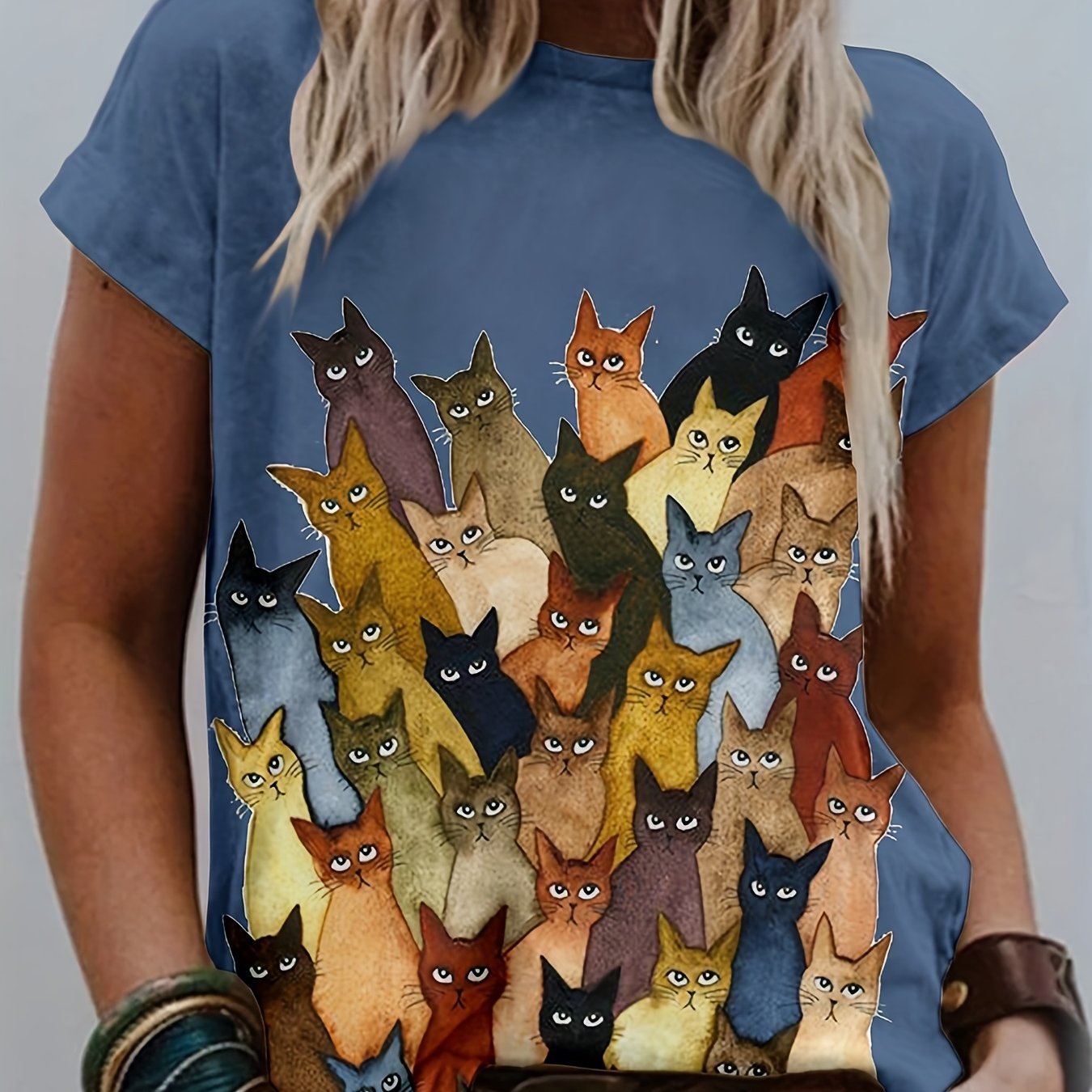  TUNUSKAT Womens Camouflage Cat T-Shirts Summer Casual Short  Sleeve Tops Pullover Crewneck Lightweight Print Tunic T-Shirts : Sports 