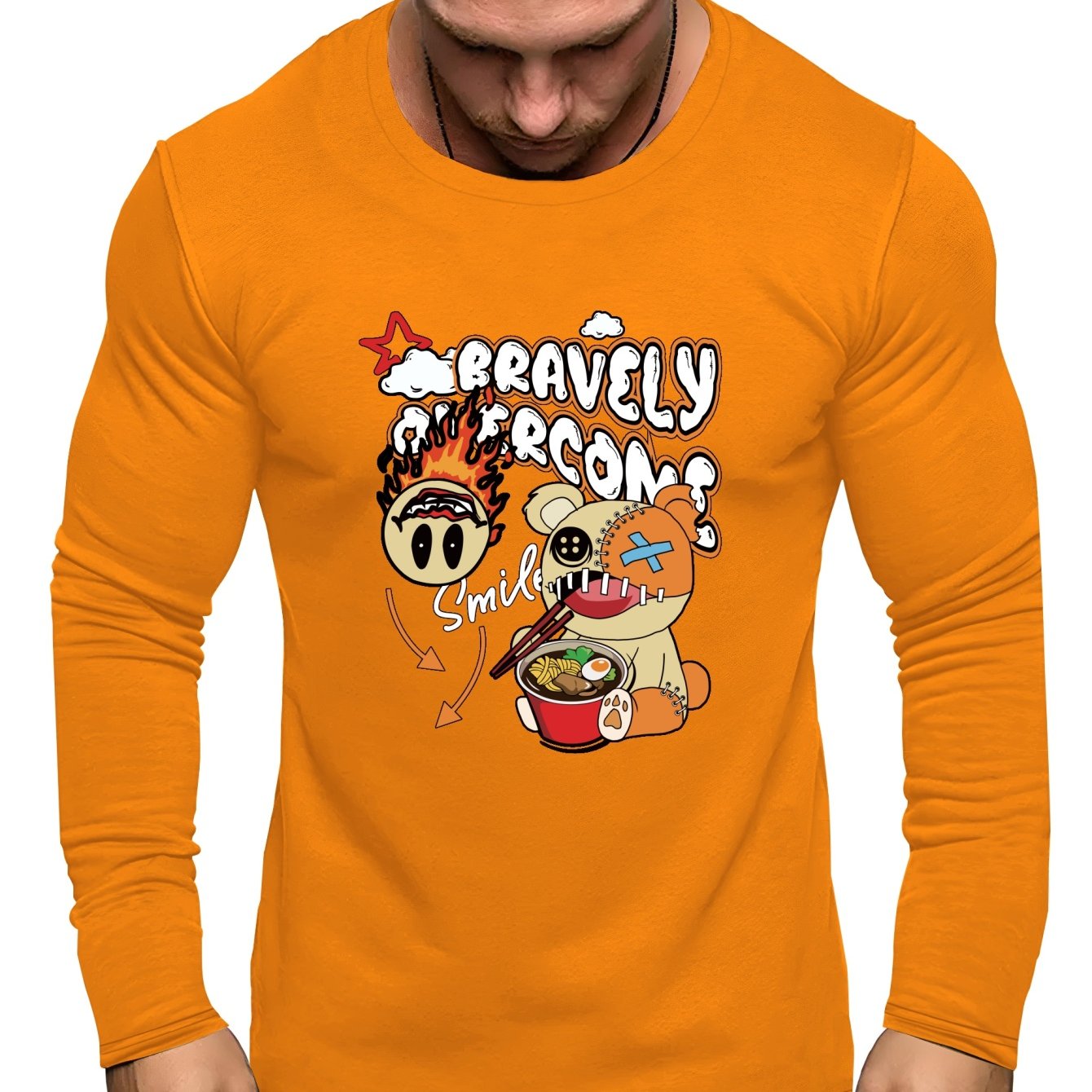 Plus Size Men s Trendy Graphic Long Sleeve Tees Comfy Stretch 