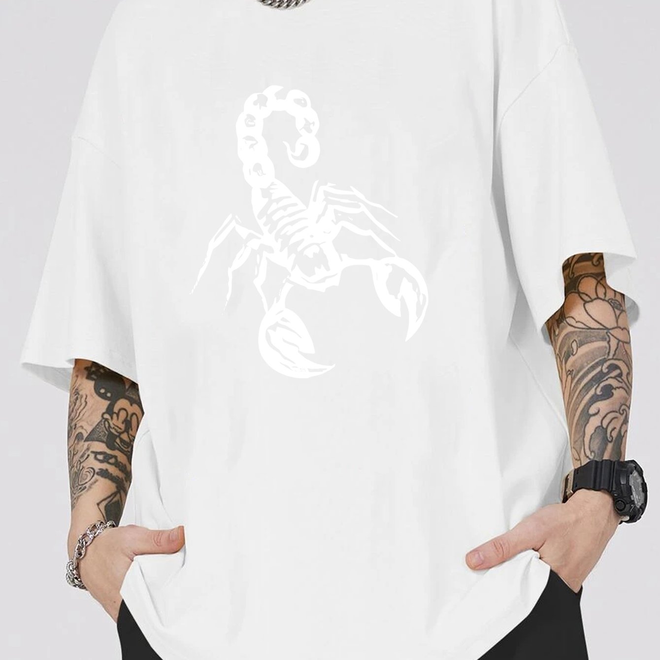 Scorpion Print Men s Graphic T shirt Trendy Loose Drop Shoulder Tees For Summer Mens Clothing