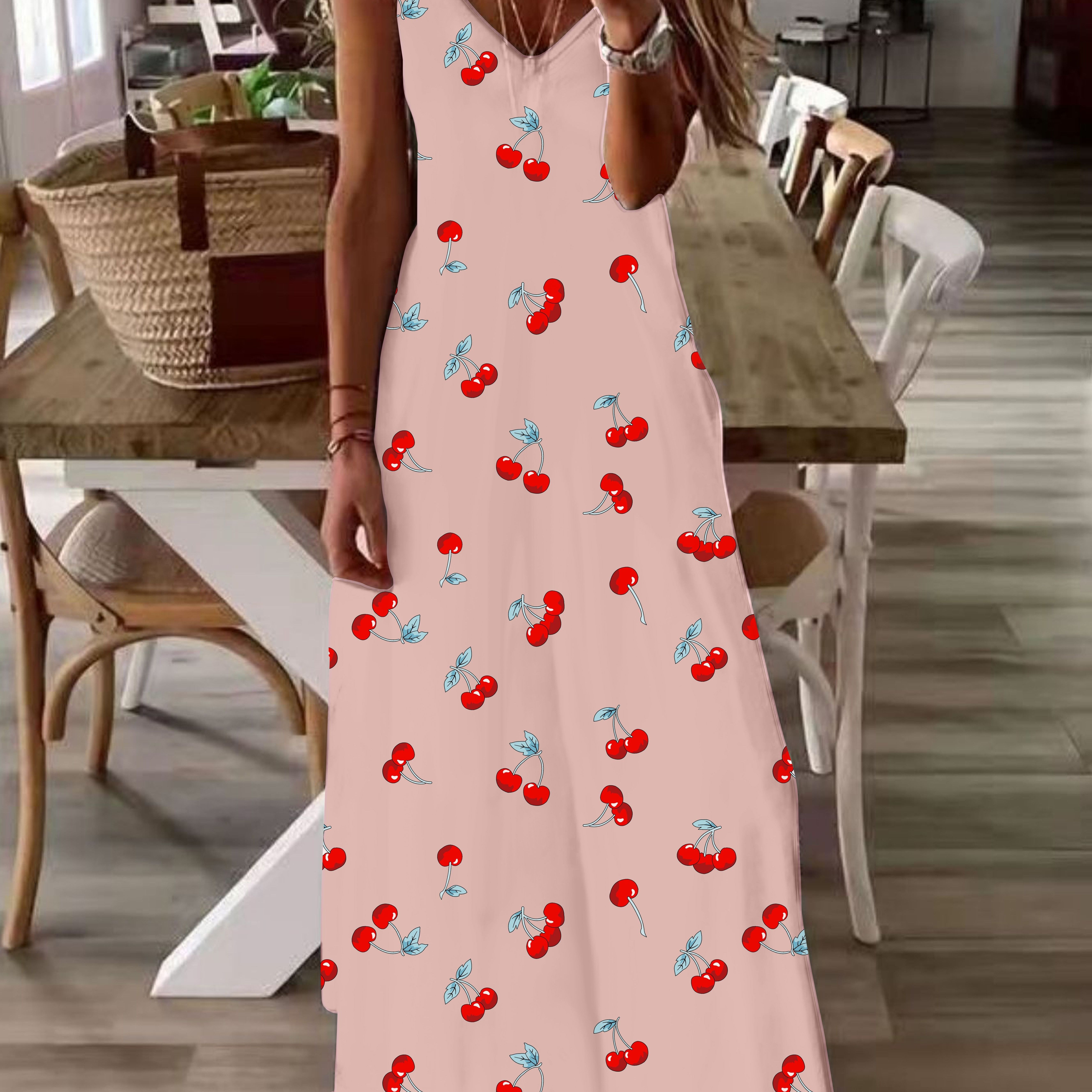 Cherry print 2025 maxi dress