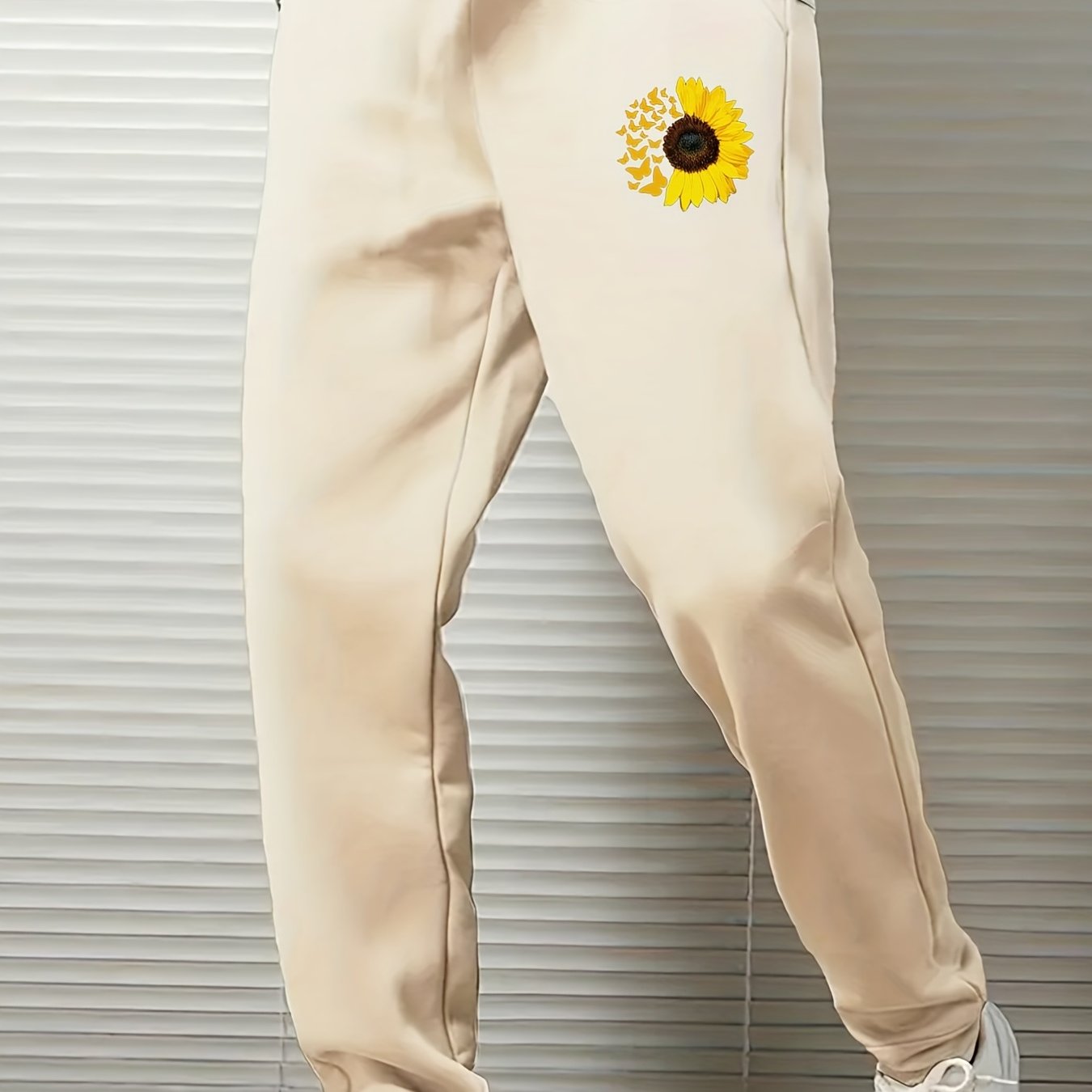 Sunflower Print, Men's Drawstring Sweatpants, Pocket Casual Comfy