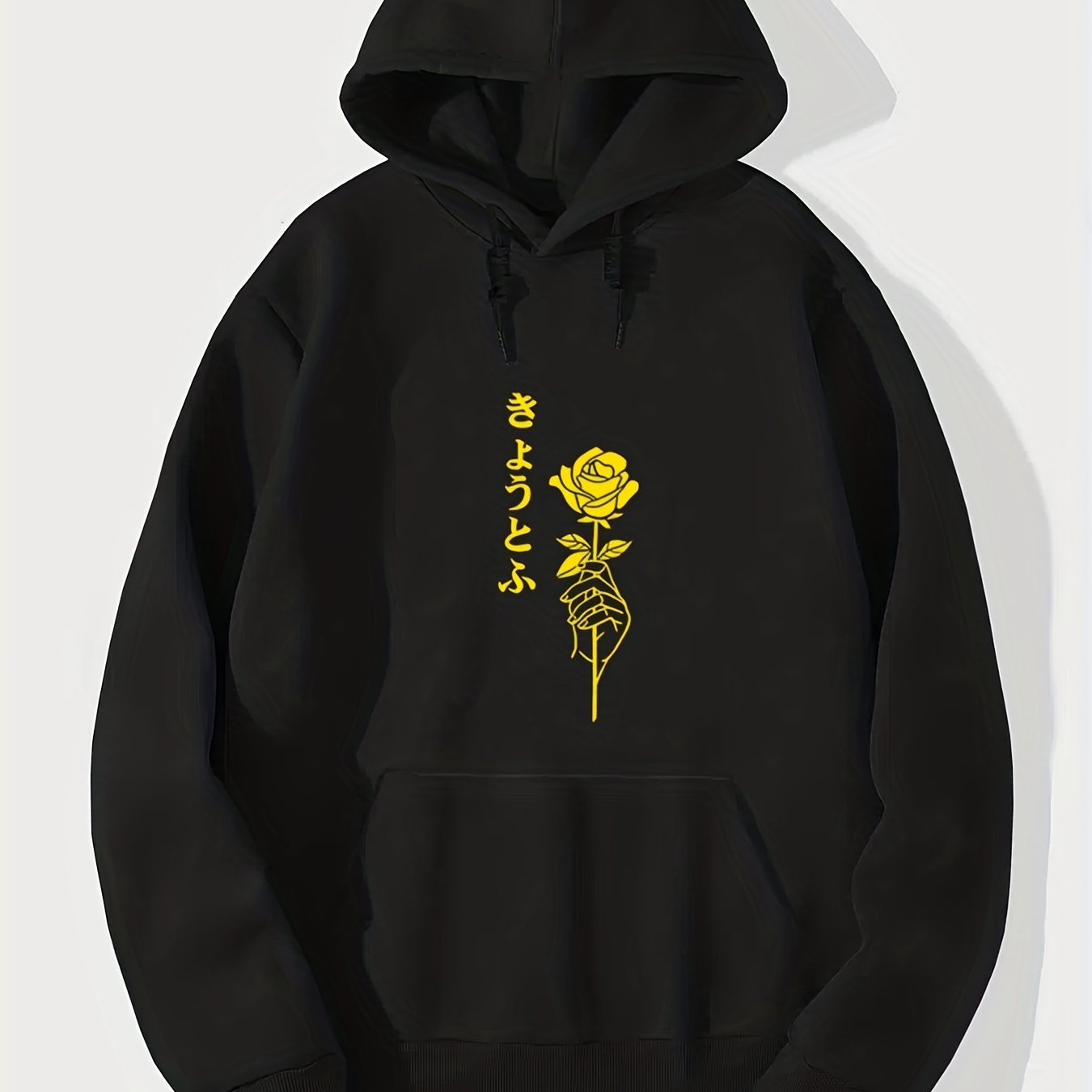 Men rose print 2024 pocket front hoodie