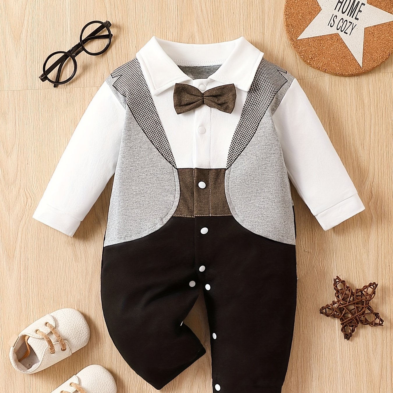 Image of Children's Bodysuit For Spring/autumn, 6-12 Months, Long-sleeved Romper For Baby Boys, One-year-old 's Autumn Outfit, Formal Wear, Perfect For Outdoor