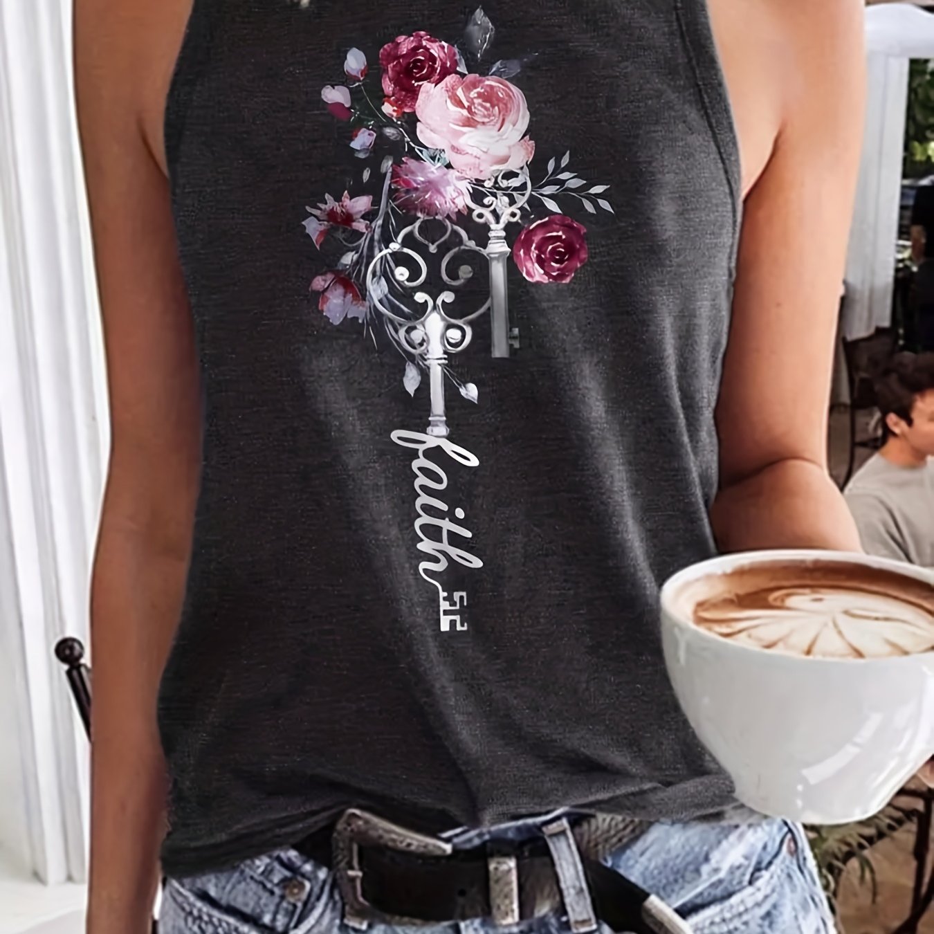 TEMU Floral & Letter Neck Tank Top, Casual Sleeveless Tank Top For Summer, Women's Clothing