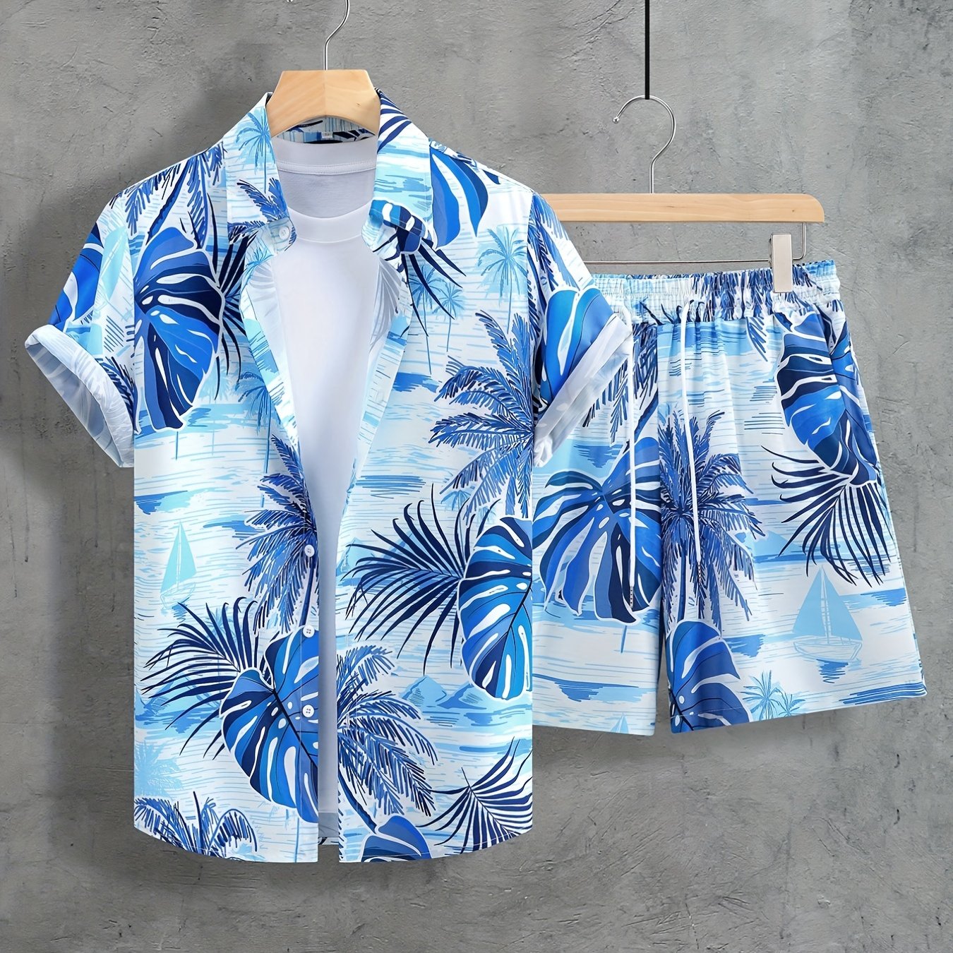 men's tropical print short sleeve shirt shorts set - Temu