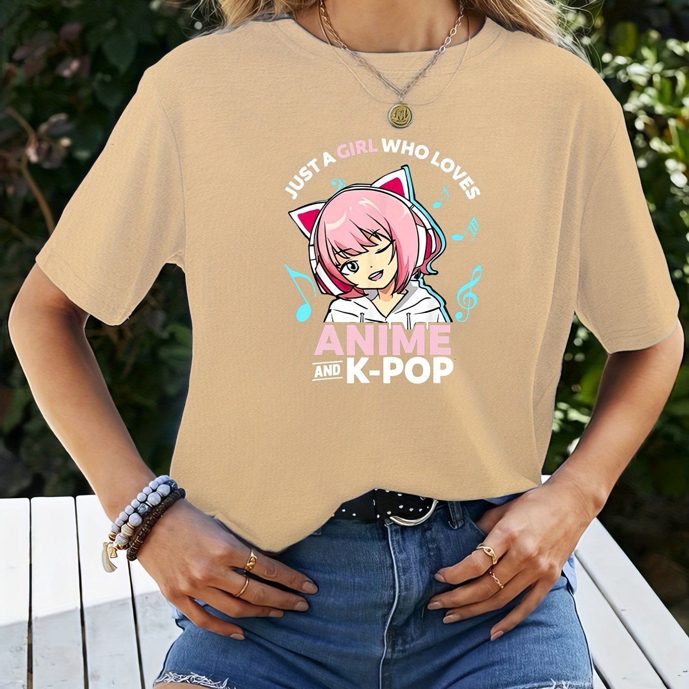 Camiseta Kawaii Anime Girl Print, manga curta gola redonda Top casual para  primavera e verão, roupas femininas - Temu Portugal