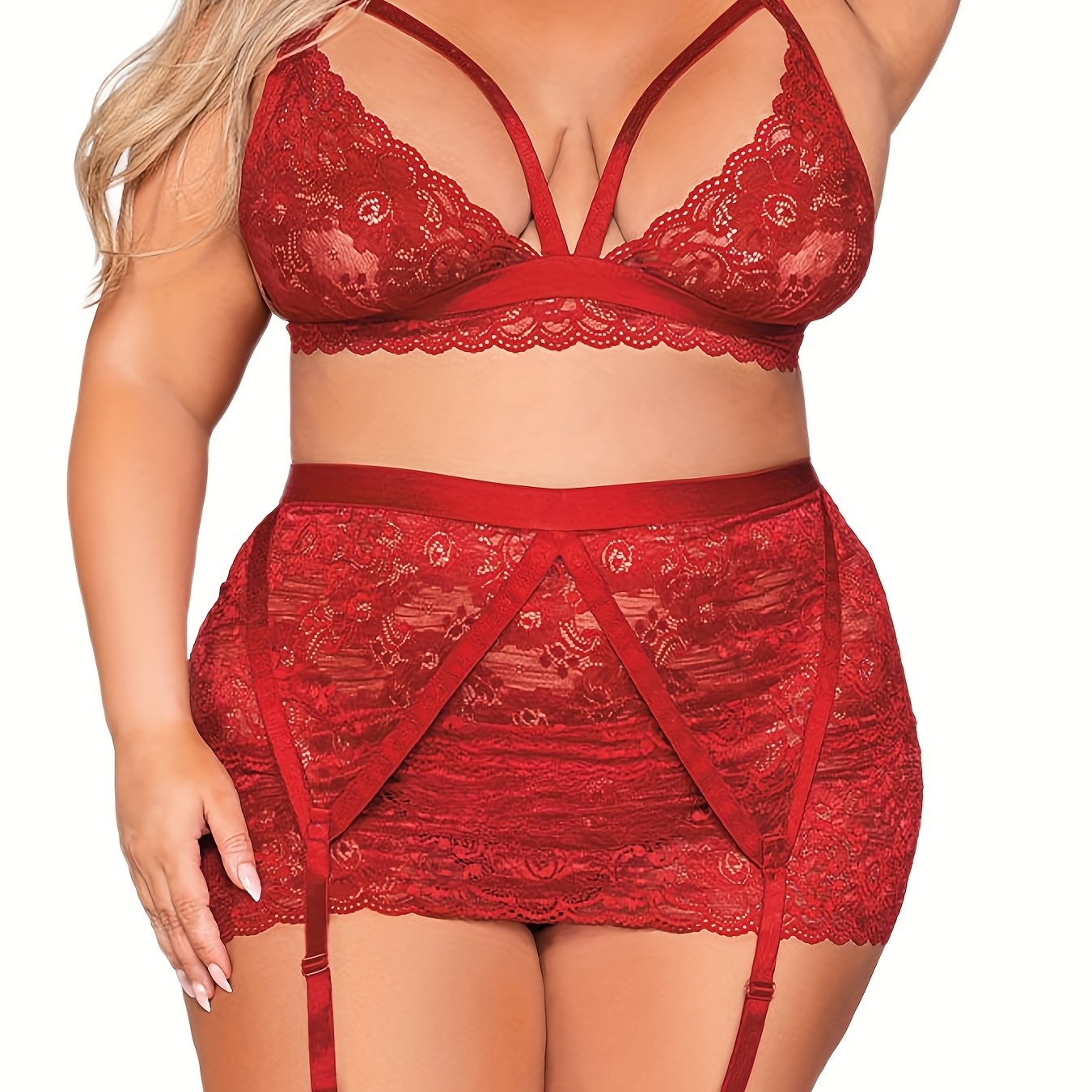 Women's Curve Plus Size Solid Color Pure Color Flower / Floral Lace  Lingerie Sexy V Neck Winter Fall Sheer Bras 3/4 Cup Black Dusty Rose Red  Big Size 85/38C 90/40C 95/42C 100/44C 2024 - $19.99