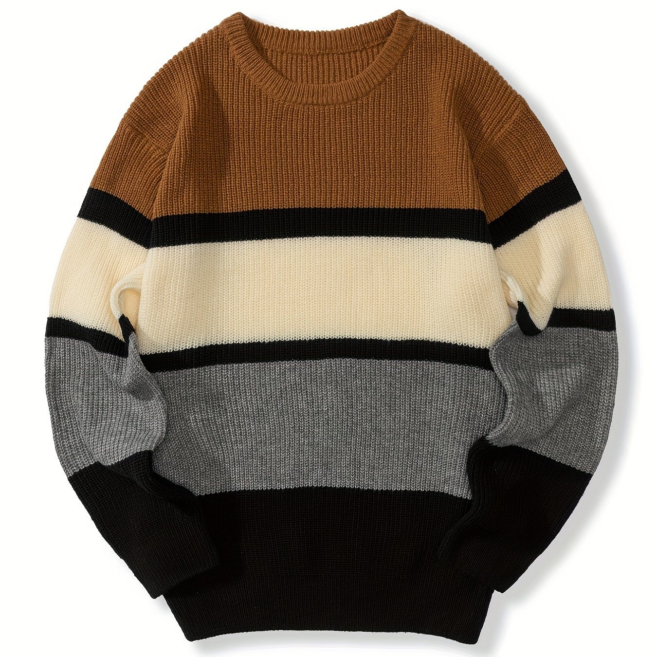 Plus Size Men's Fashion Stitching Sweater For Spring/autumn/winter, Long-sleeved Knit Pullover Sweater