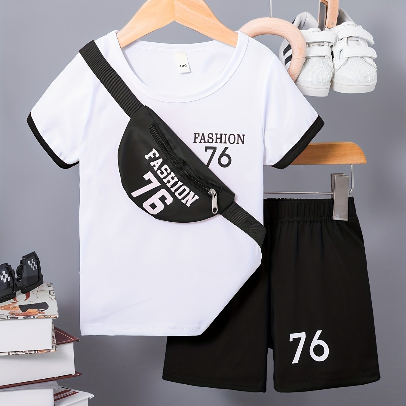 Boys Crossbody Bag Print Casual Outfit Round Neck T-shirt & Shorts Kids  Summer Clothes Sets - Temu