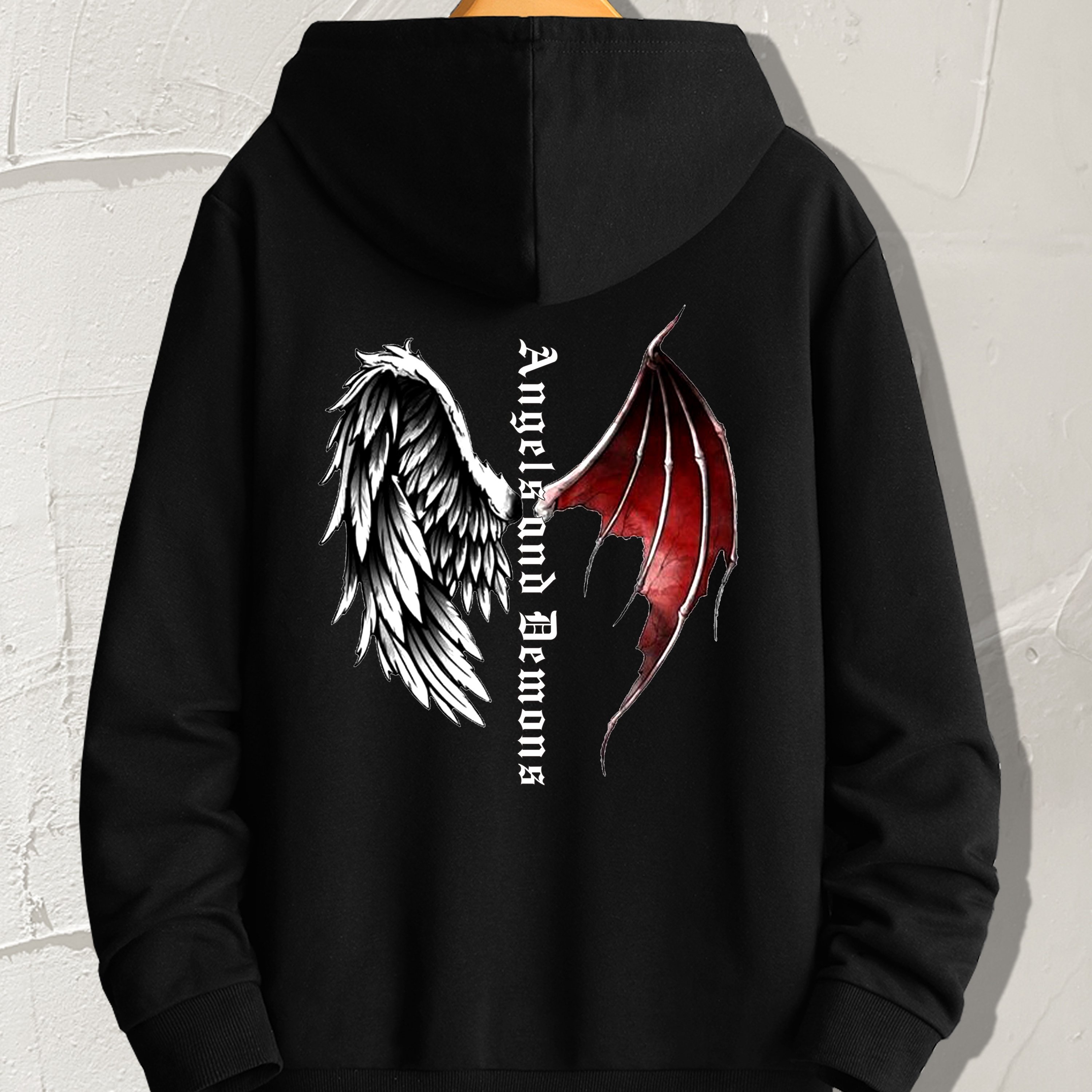 Angel & Demon Print Hoodie, Cool Hoodies For Men, Men's Casual Graphic  Design Pullover Hooded Sweatshirt With Kangaroo Pocket Streetwear For  Winter Fall, As Gifts - Temu Romania