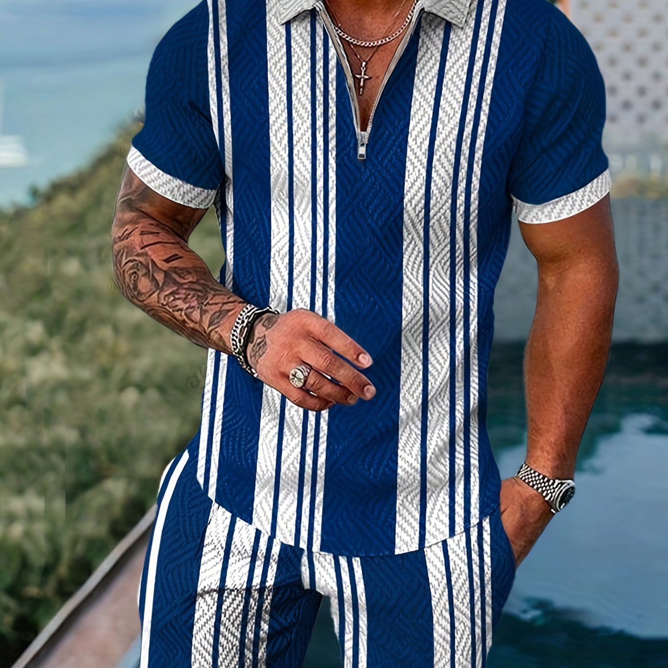 TEMU Plus Size Men's Leisure Shorts Set, Plus Size