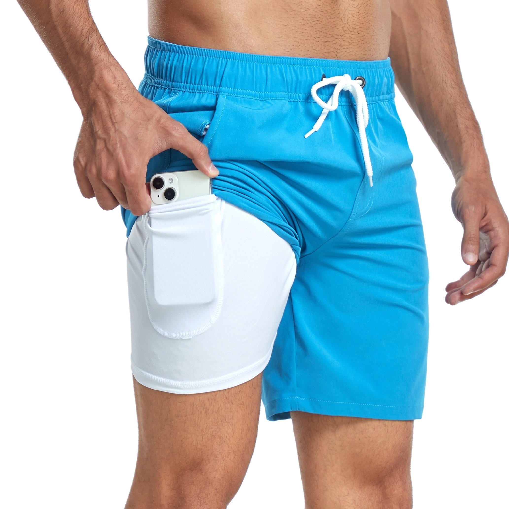 mens two   board shorts with pockets athletic quick dry slightly stretch drawstring workout shorts with assorted colors  