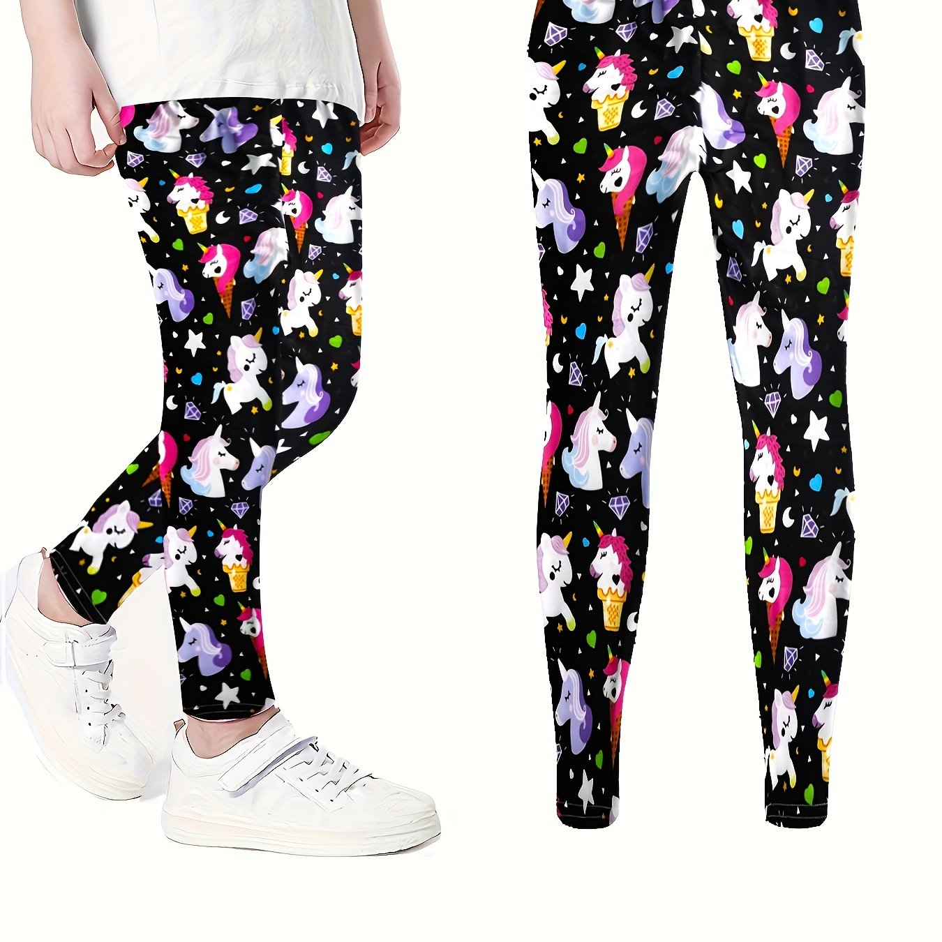 Girls Cartoon Unicorn Print Stretch Soft Leggings Elastic - Temu