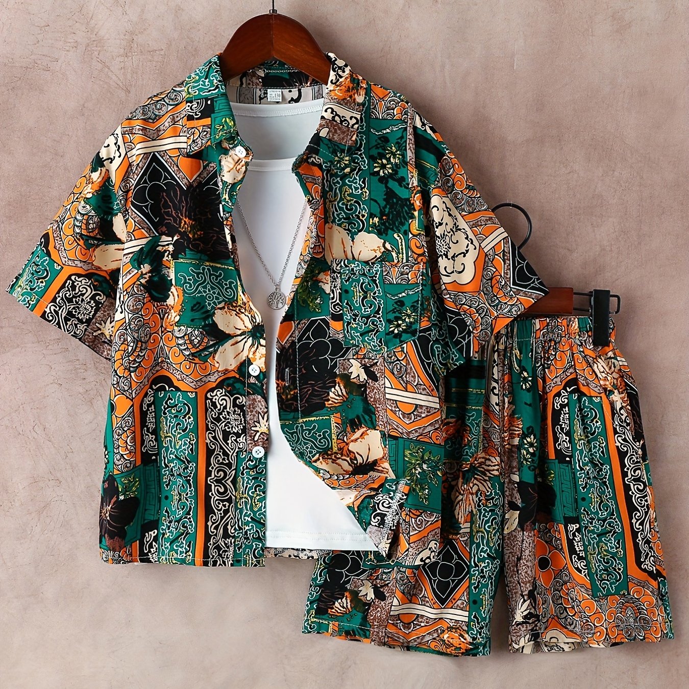 Image of Boys' Fashion Printed Shirt And Shorts Set T028, Perfect For Outdoor, Gift For Eld, Gift For Ramadan