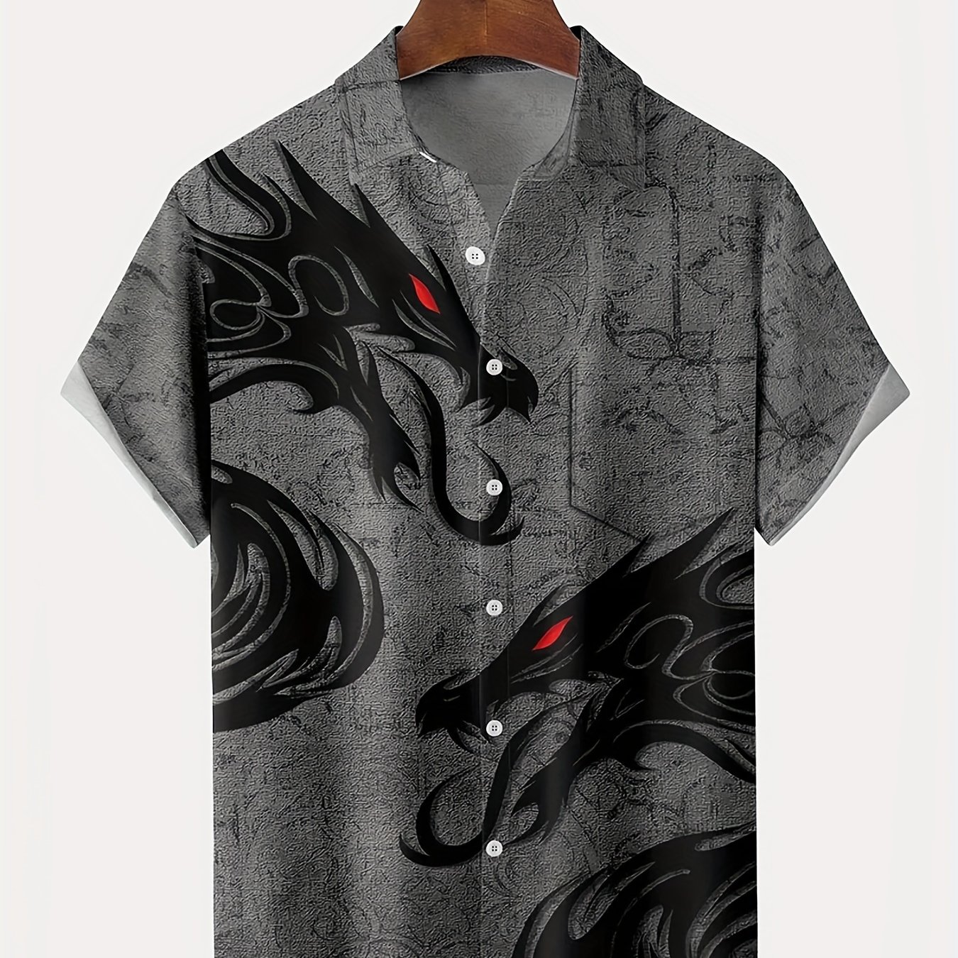 Image of Plus Size Men's Hawaiian Shirts For Beach, Retro Dragon Print Short Sleeve Aloha Shirts, Oversized Casual Loose Tops For Summer