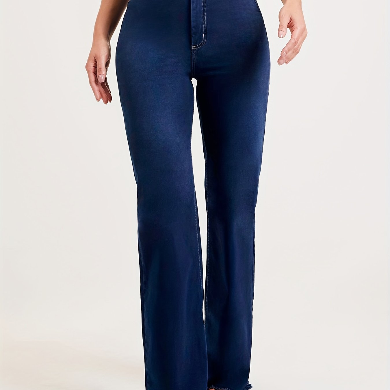 TEMU Vaqueros Acampanados de Mujer Elegantes y Ajustados con Bajo Sin Rematar - Tiro Medio, Denim Elástico, Lavables…: retailer-supplied image