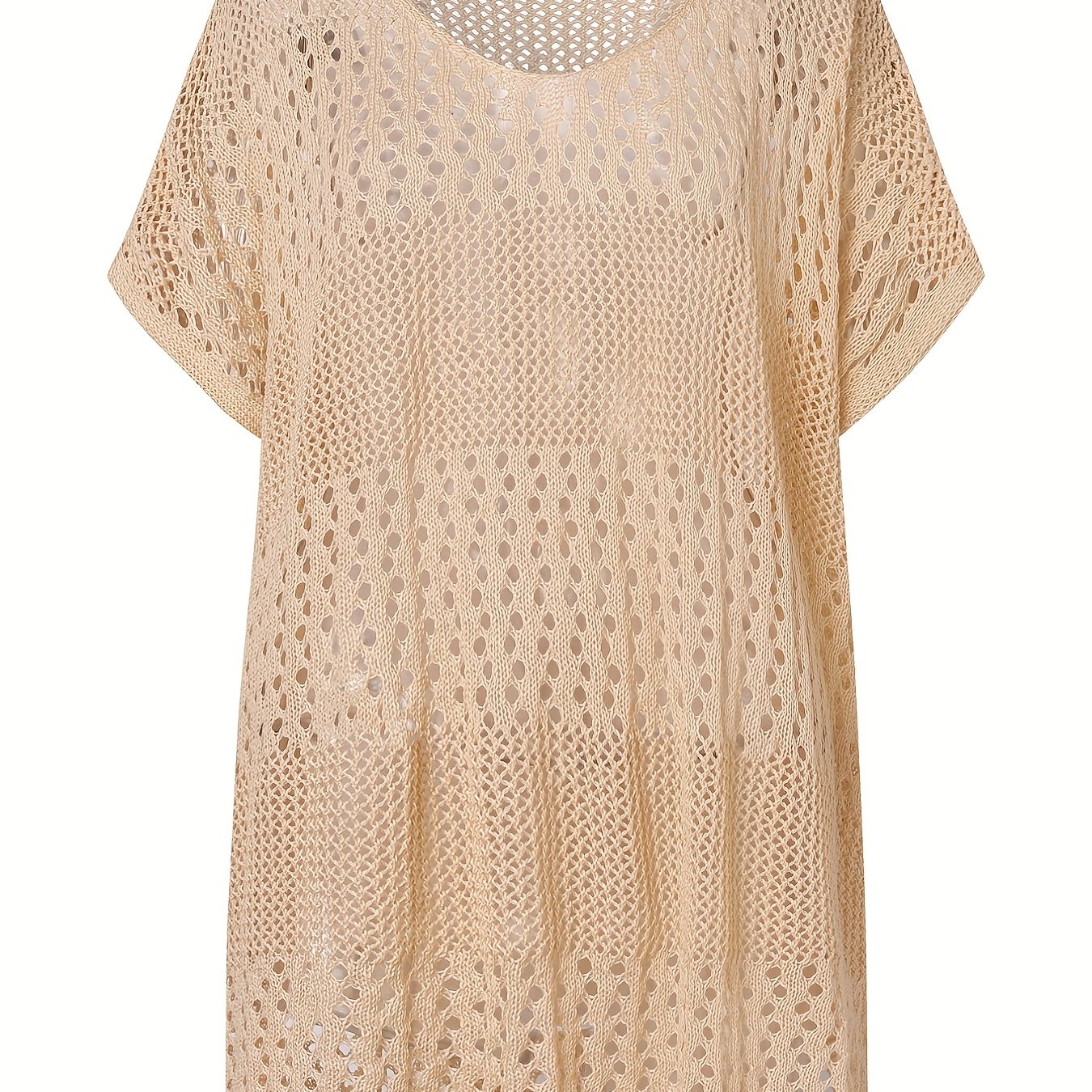 Apricot Crochet Eyelet Hollow Cove Dress Shorts Sleeve Solid - Temu