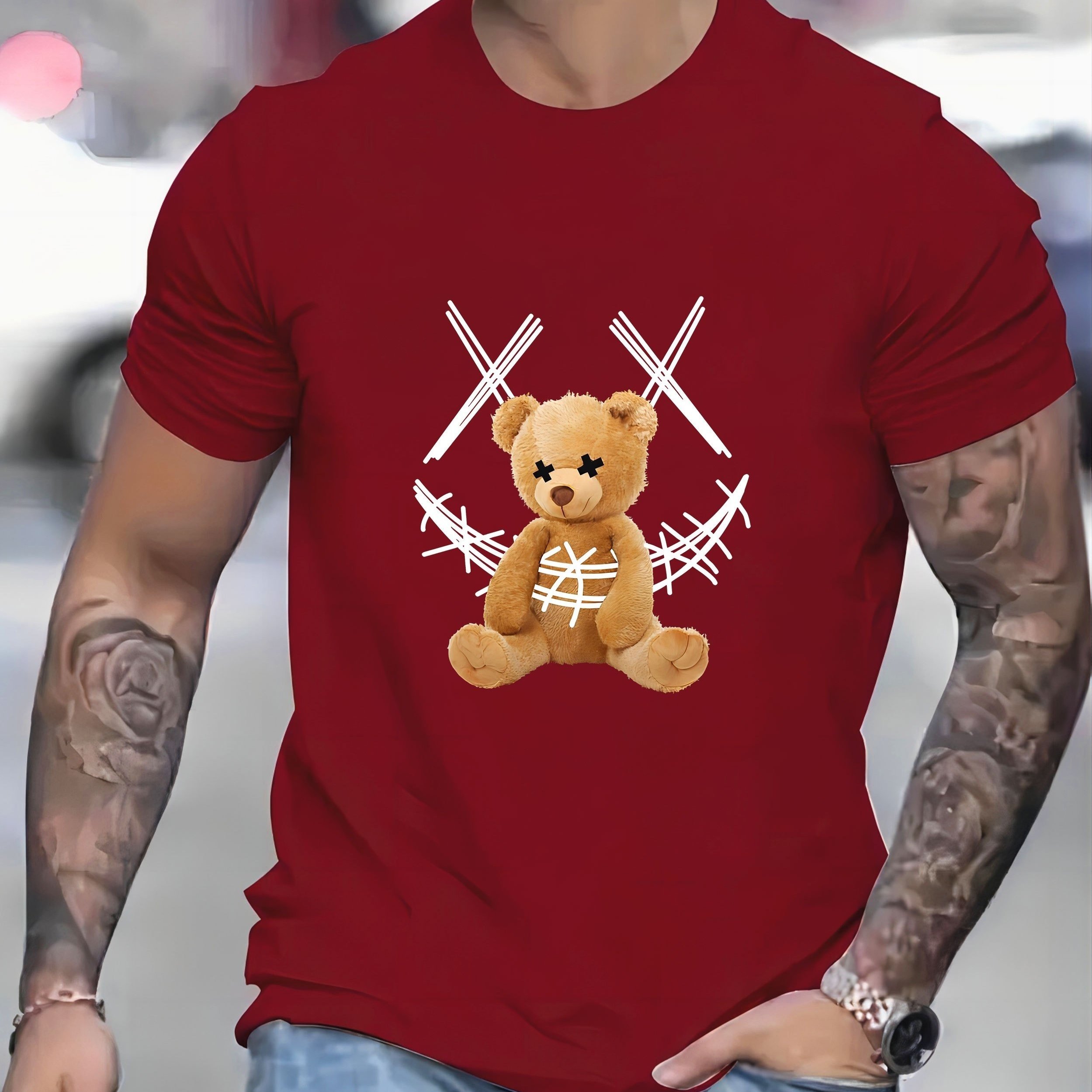 All-Over Teddy Bear Printed Crew-neck T-Shirt