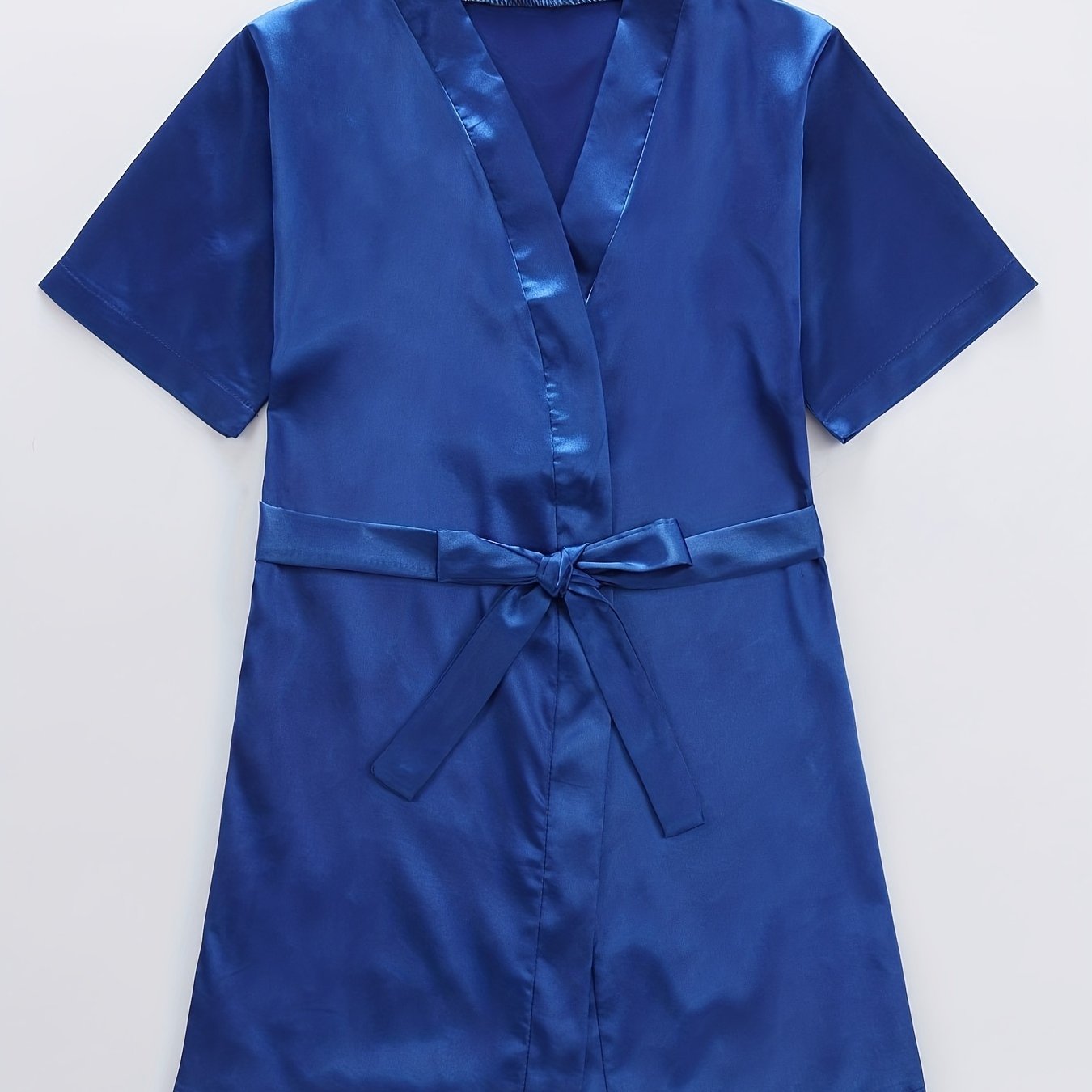 Royal Blue Satin Kimono Short Robe