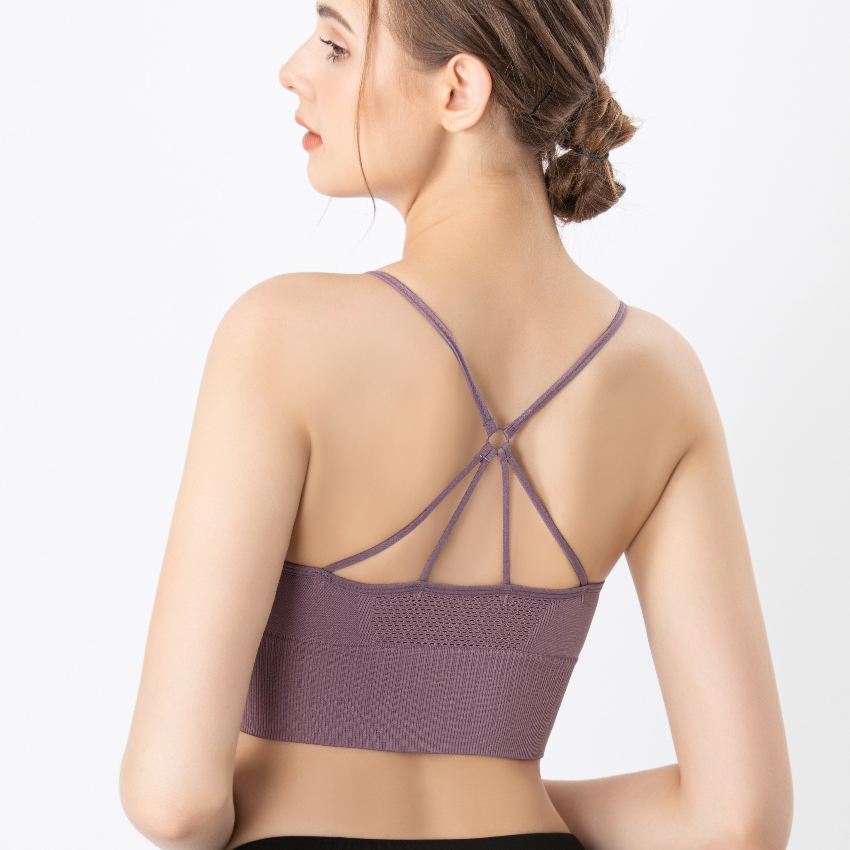 OUGES Sports Bra Strappy Workout Yoga Crop Tops Cross Back Medium Support Built  in Bra Wirefree Camisole