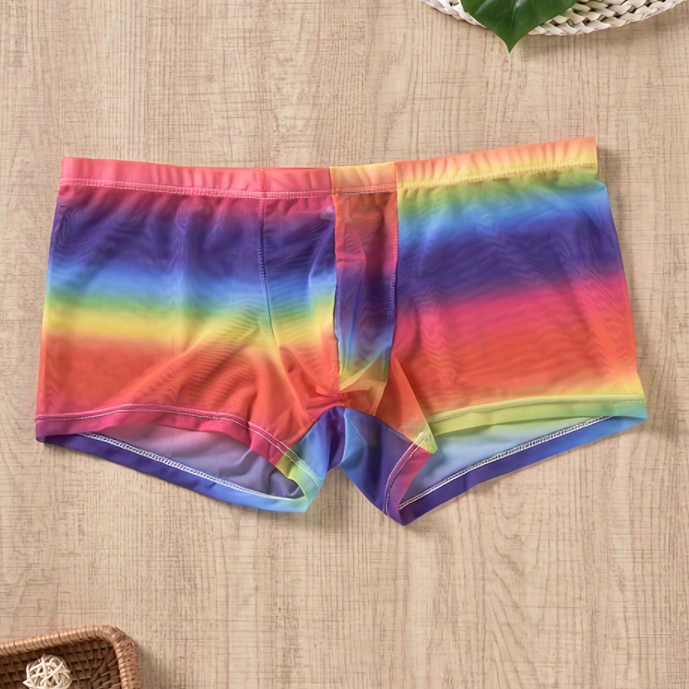 Men s Rainbow Color Gradient Transparent Panties Underwear