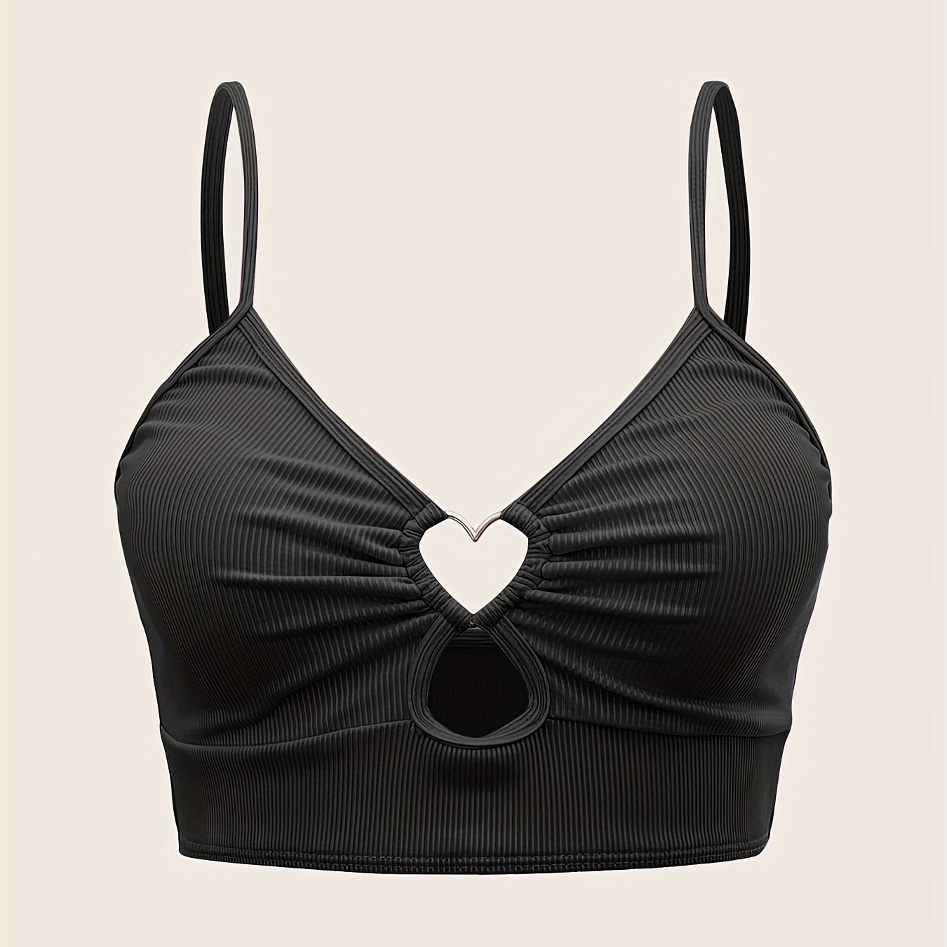 TEMU Fashionable Women's Tankini Top With Heart Pattern And Ribbed Fabric