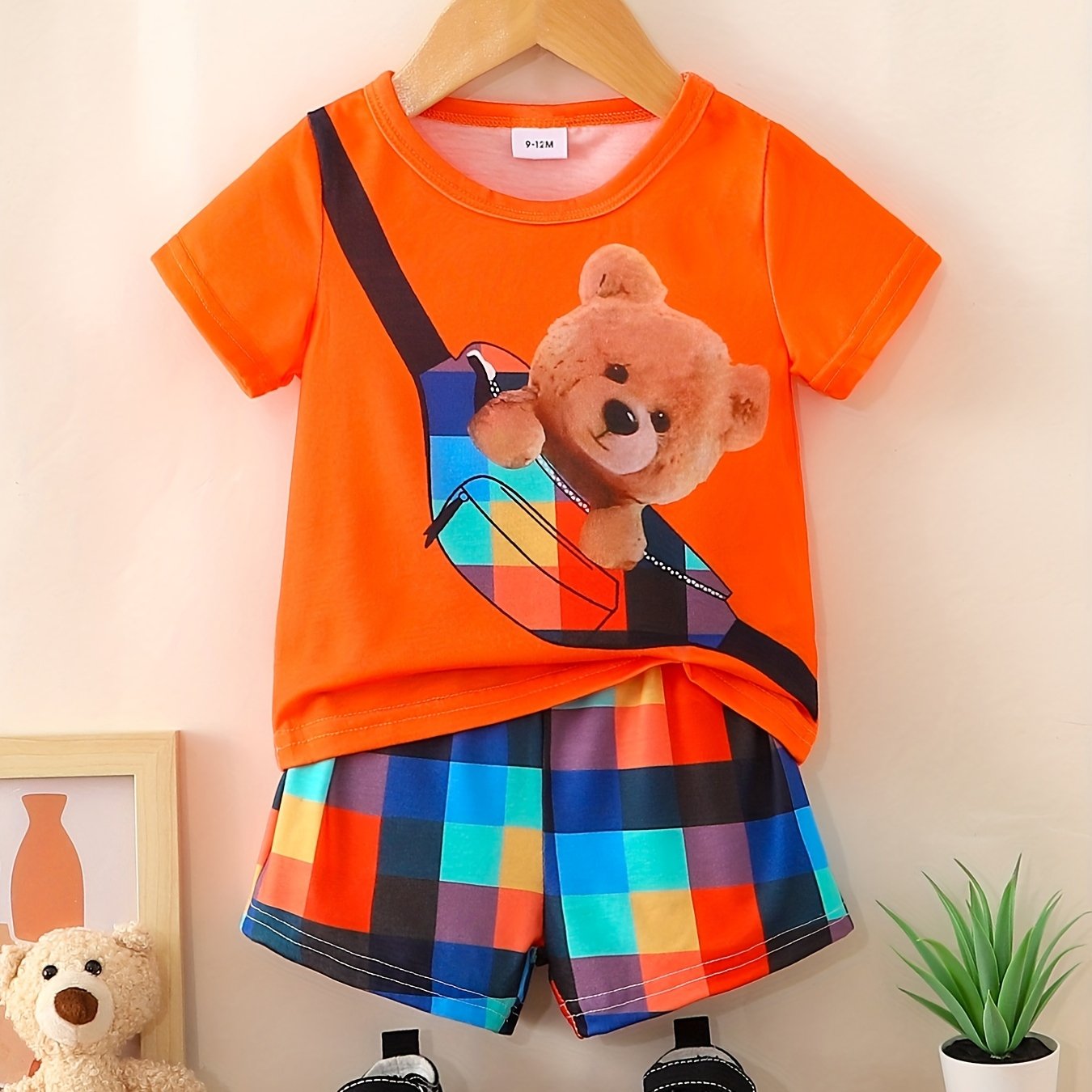 Aesthetic Plaid Skirt Short Sleeve Cartoon Bear T-shirt Set -  UrbanWearOutsiders