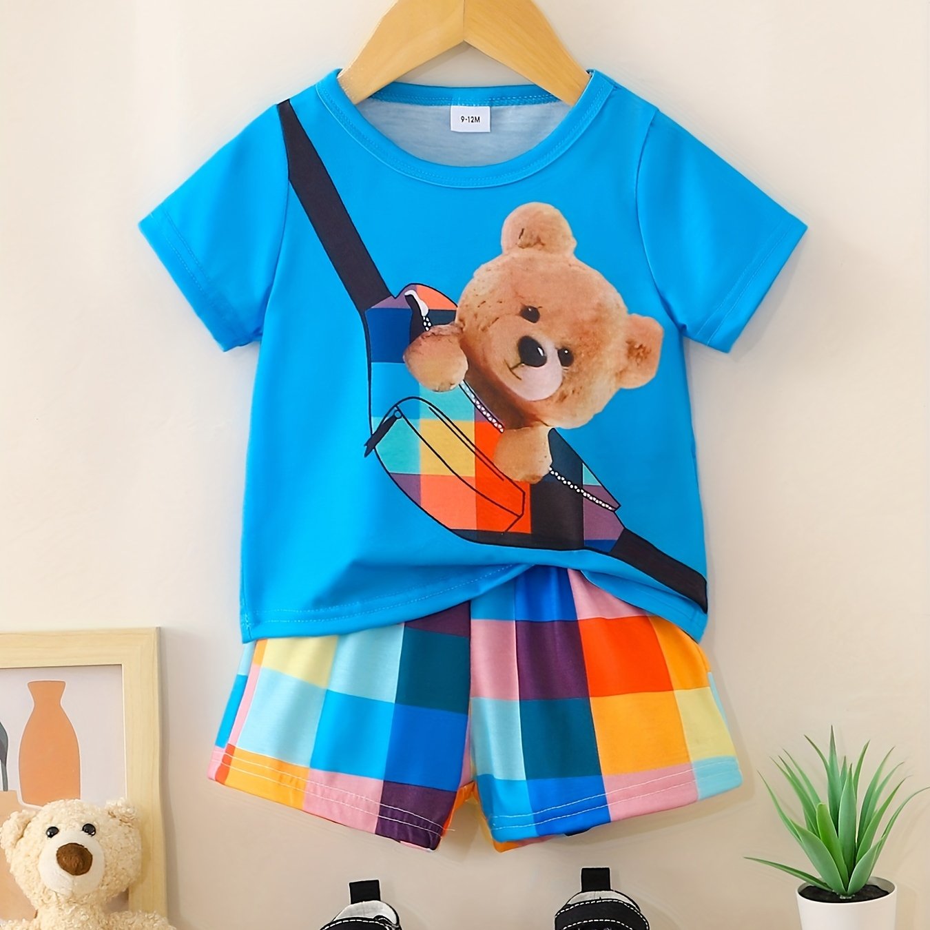 Aesthetic Plaid Skirt Short Sleeve Cartoon Bear T-shirt Set -  UrbanWearOutsiders