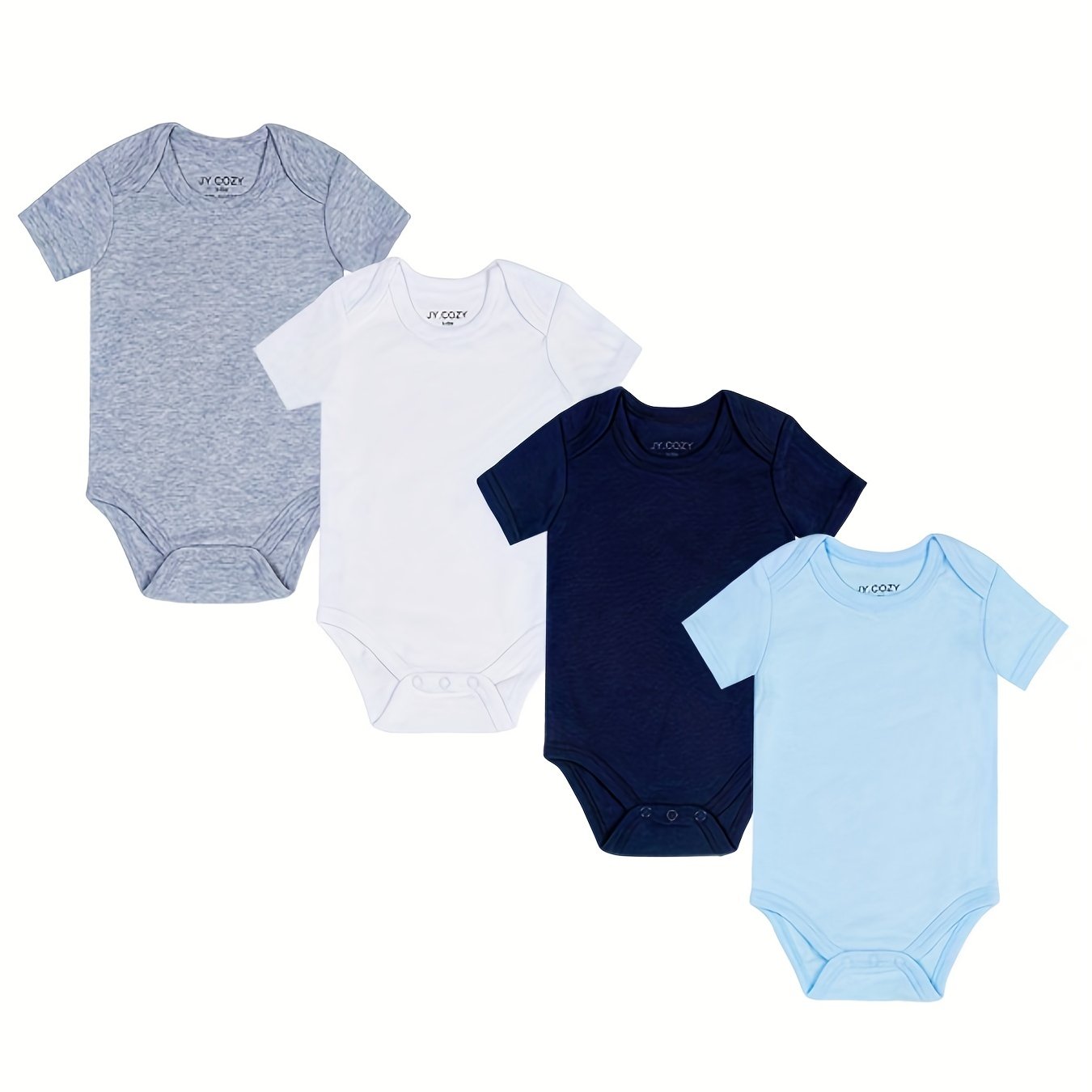 4pcs Romper Set | White, Dark Blue, Light Blue, Gray - With Off The Shoulder Collar And Short Raglan Sleeves, For Outdoor