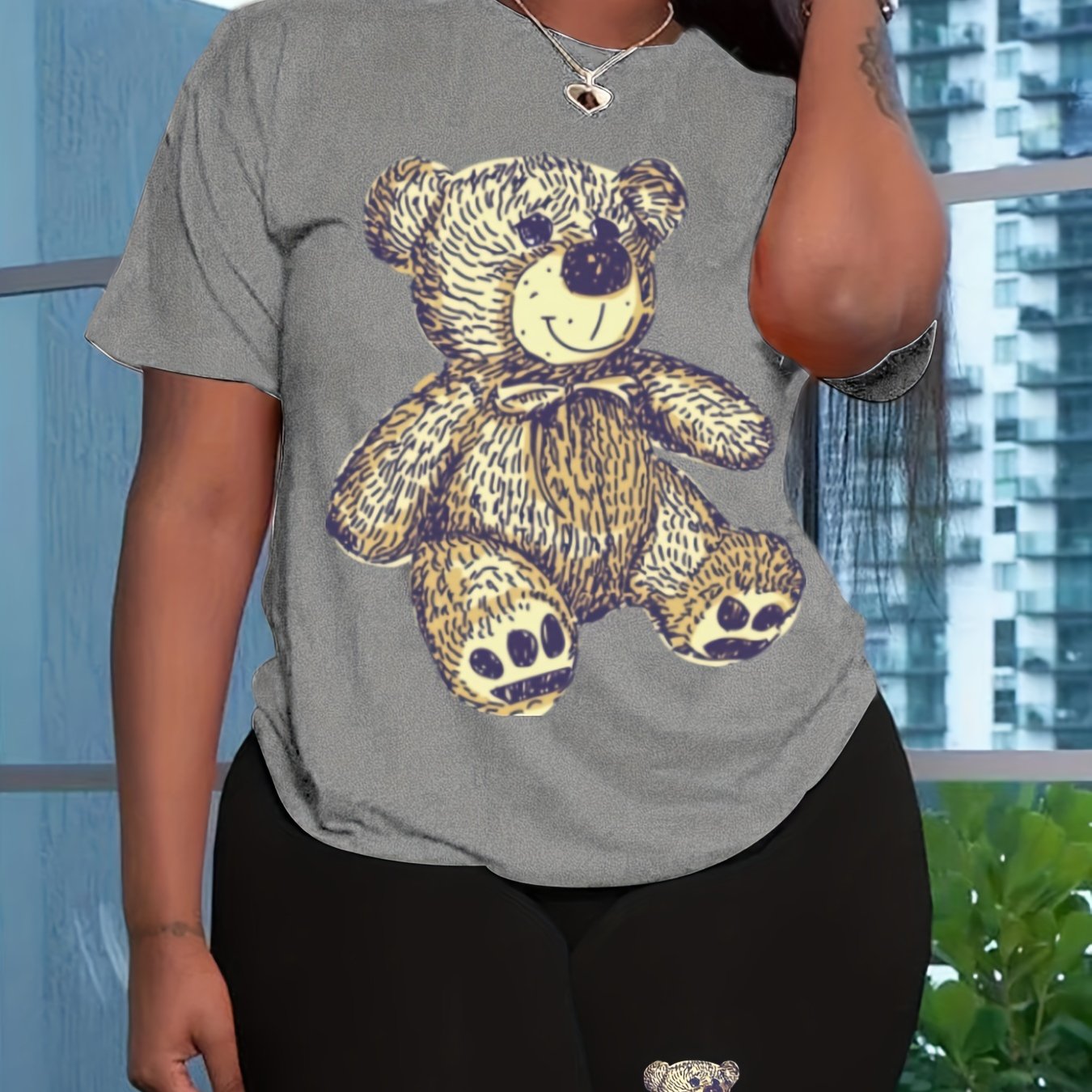 Teddy Bear Print Short Sleeve T shirt Biker Shorts Summer - Temu