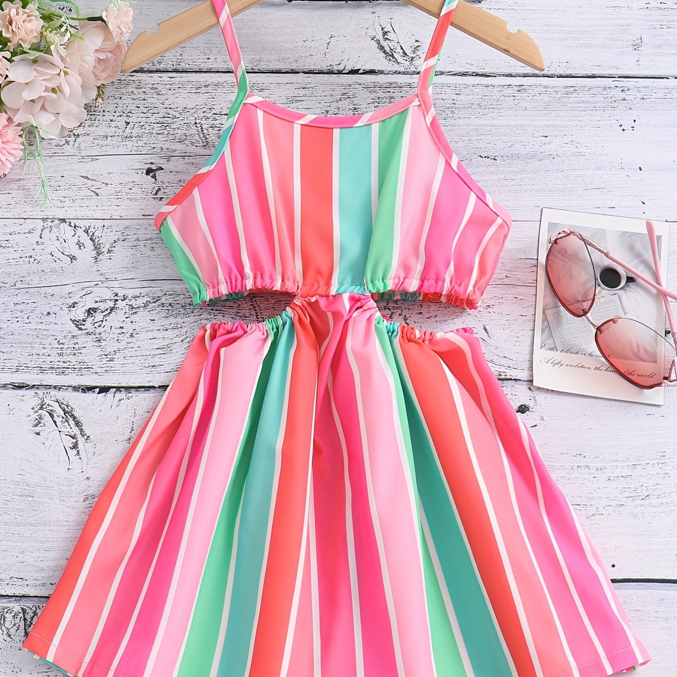 Multi Striped Thin Strap Sleeveless Dress for Girls