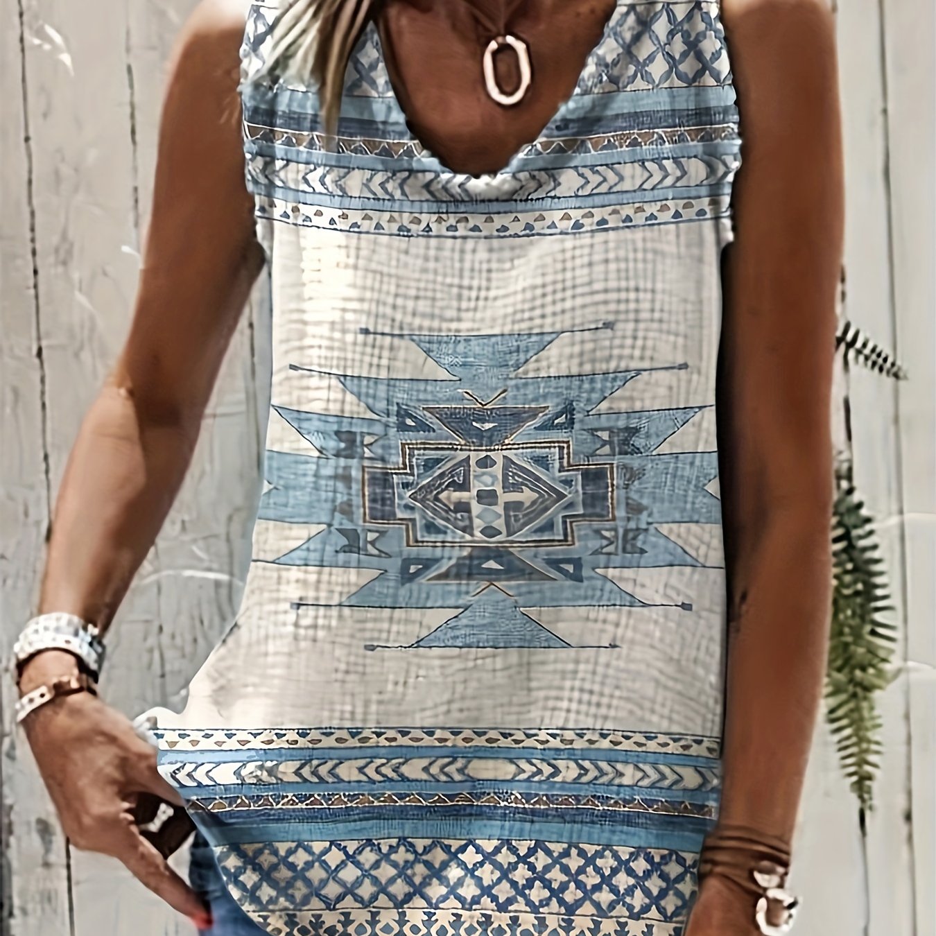 Image of Women's Fashion Tribal Style Geometric Pattern Printed Vest, Summer Casual Women's Vest
