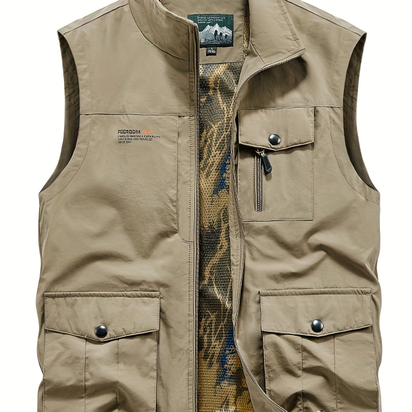 Zipper Pockets Cargo Vest Men's Casual Outwear Stand Collar - Temu