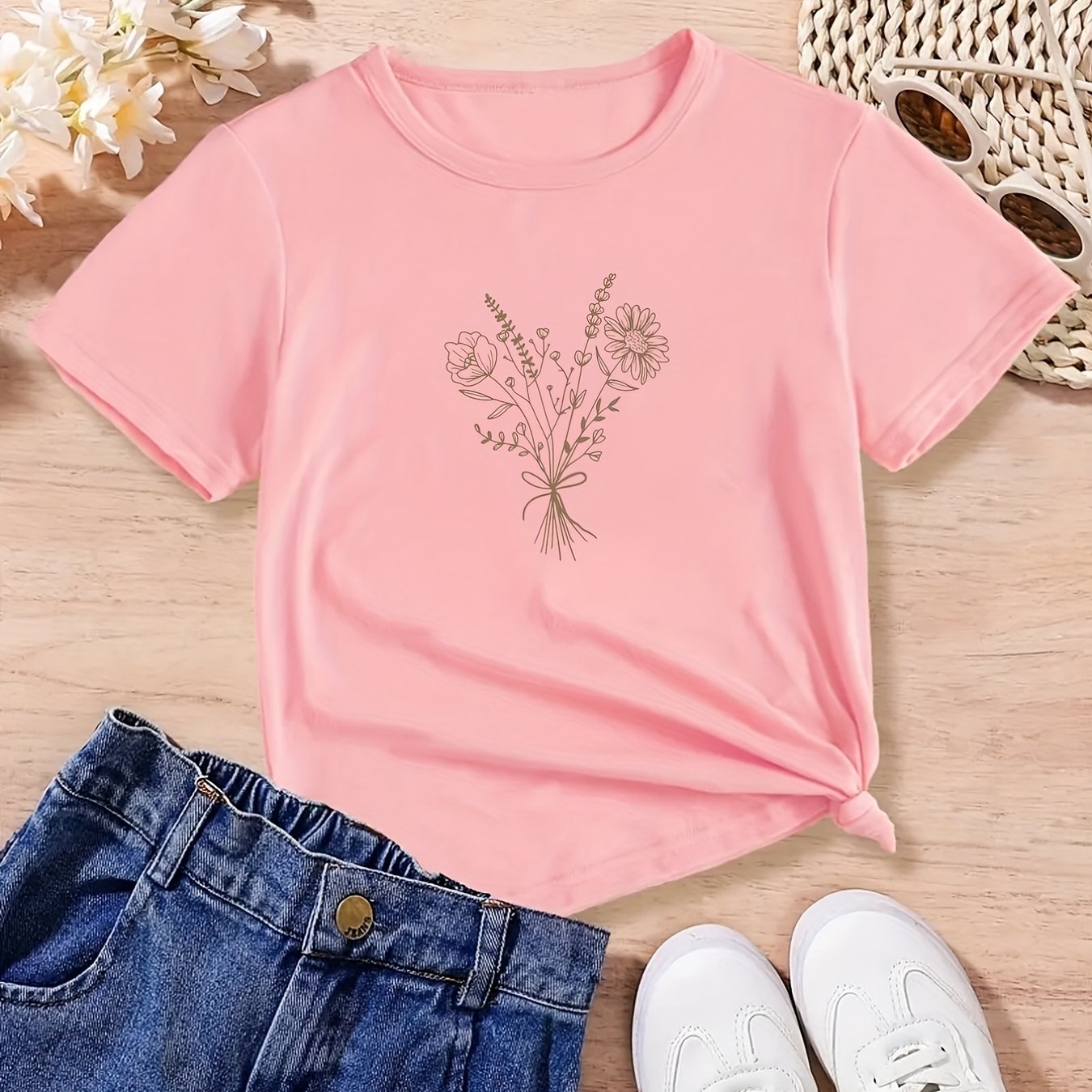 Flower and Bow. T-shirt Design. Fashion for Girls Stock Vector -  Illustration of leave, drawing: 55369218
