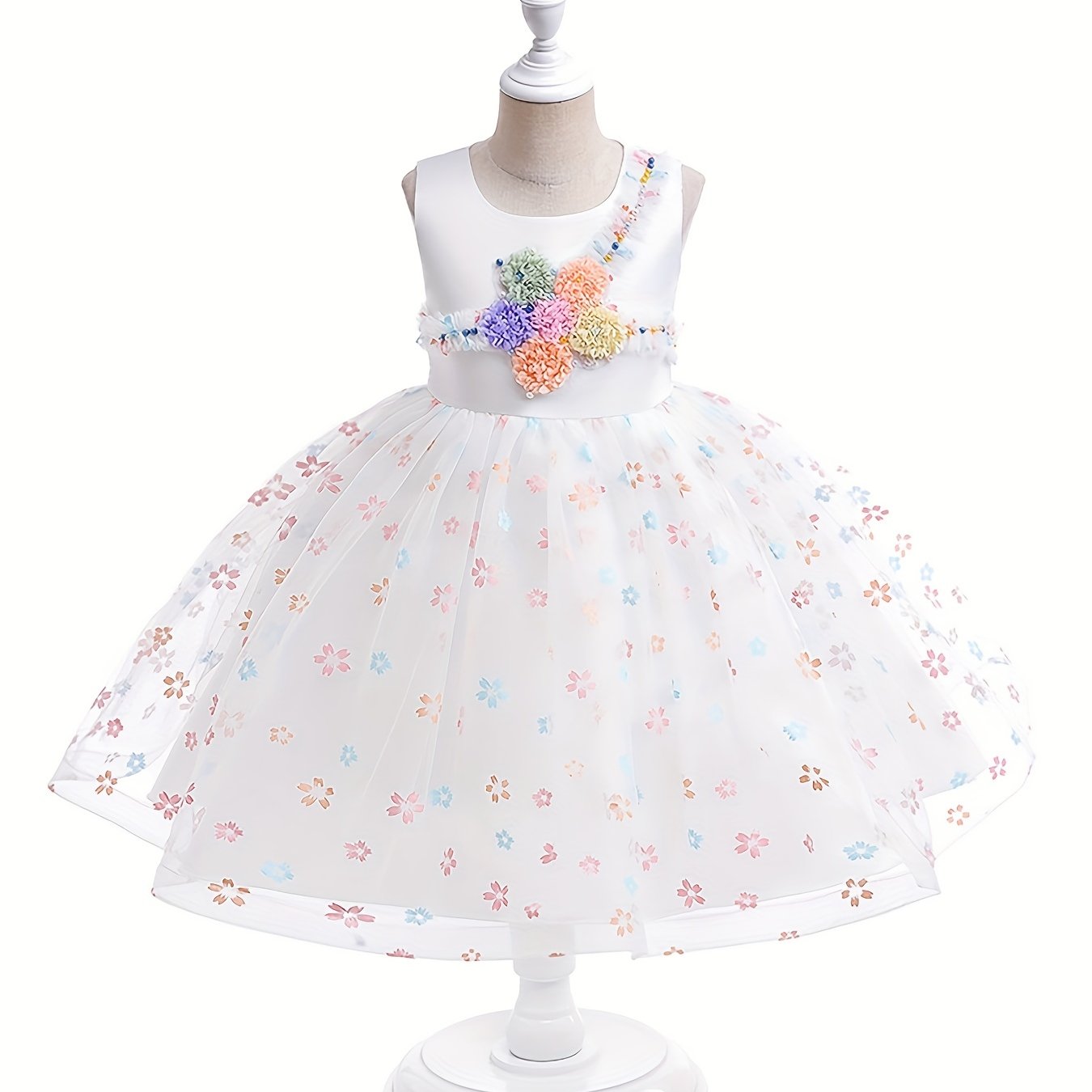 Birthday Girls Princess Dress Blossoms Embroidered Sleeveless Tutu ...