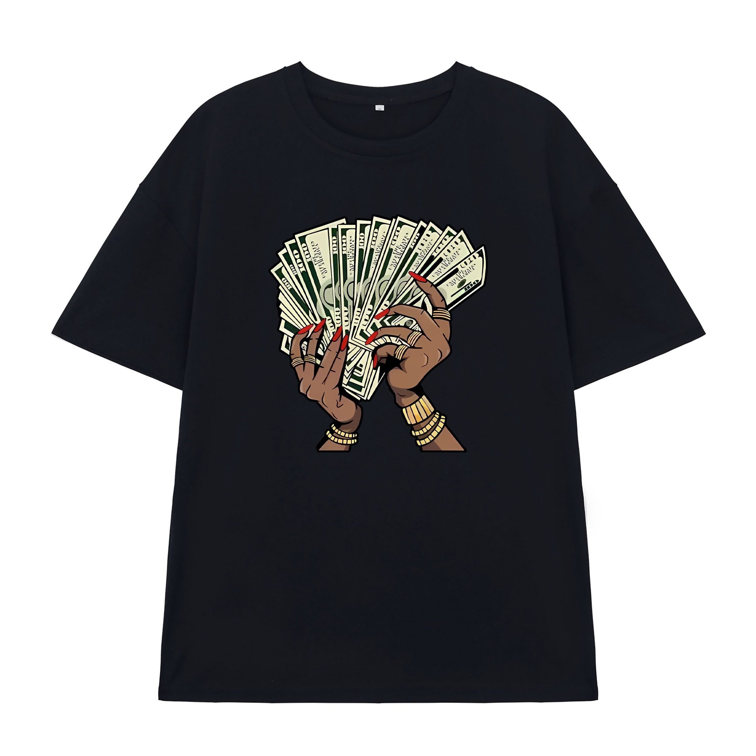 Trendy Hands With Money Pattern Print Men's Comfy T Shirt Graphic Tee