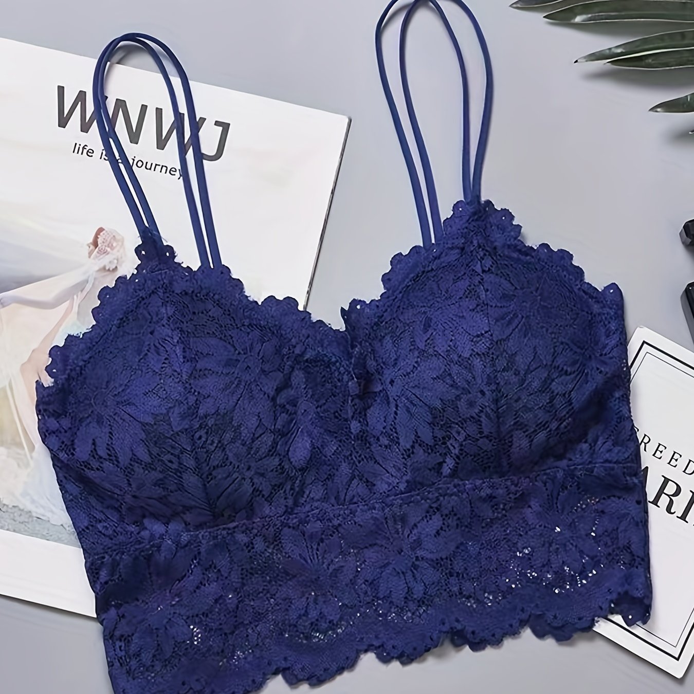 Floral Lace Wireless Bra Comfy Breathable Scallop Trim - Temu Canada