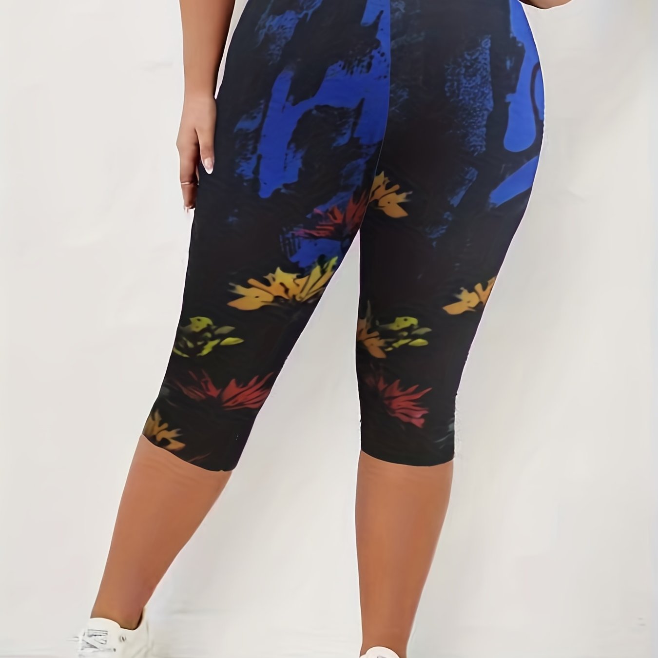 Plus Size Casual Leggings Women's Plus Floral Print High - Temu