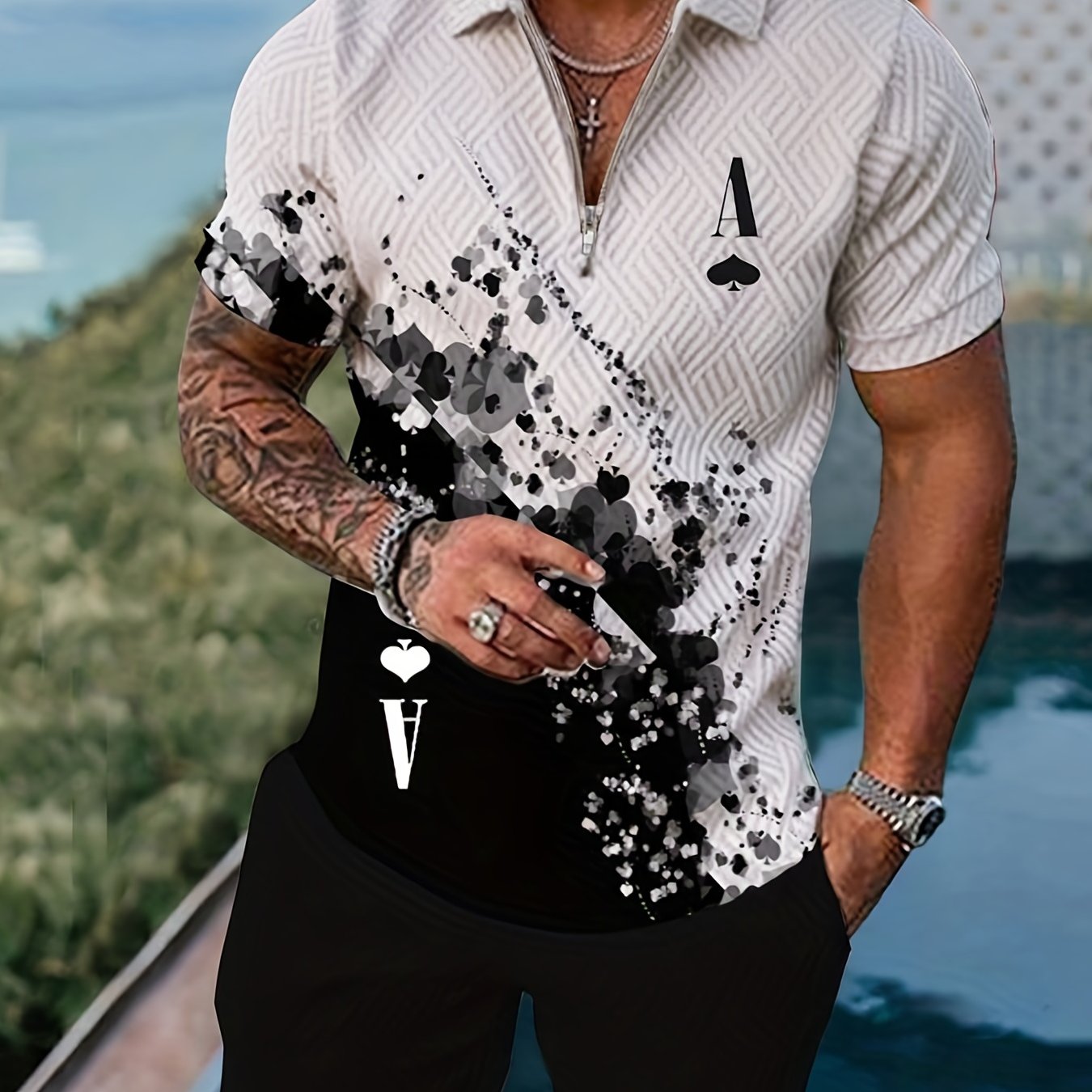 TEMU Ensembles D' Décontractés Pour Hommes de Grande Taille Avec Fermeture Éclair, Ensemble de T-shirt À Col En V À Manches Courtes de Style Mature